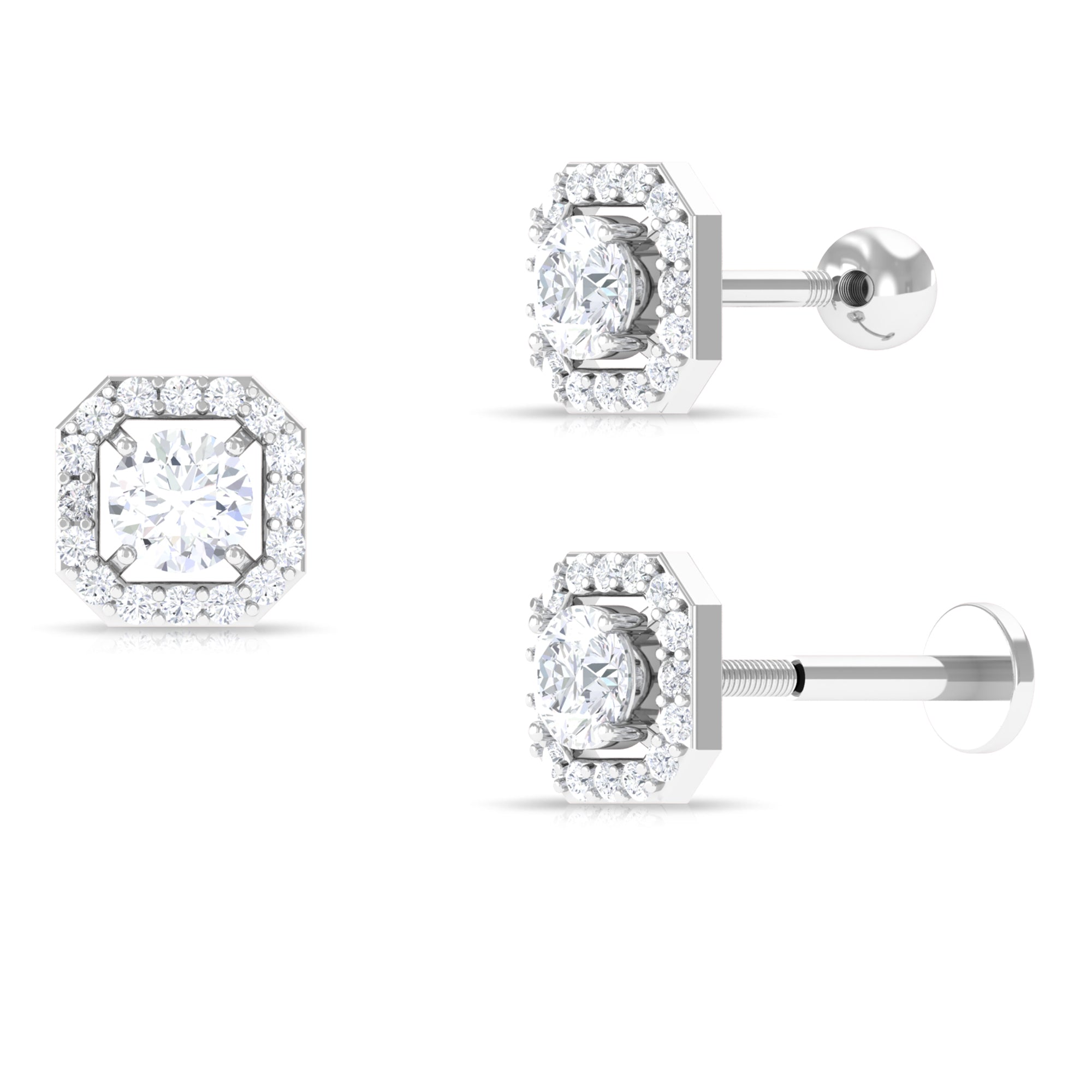 Certified Moissanite Geometric Halo Helix Earring Moissanite - ( D-VS1 ) - Color and Clarity - Rosec Jewels