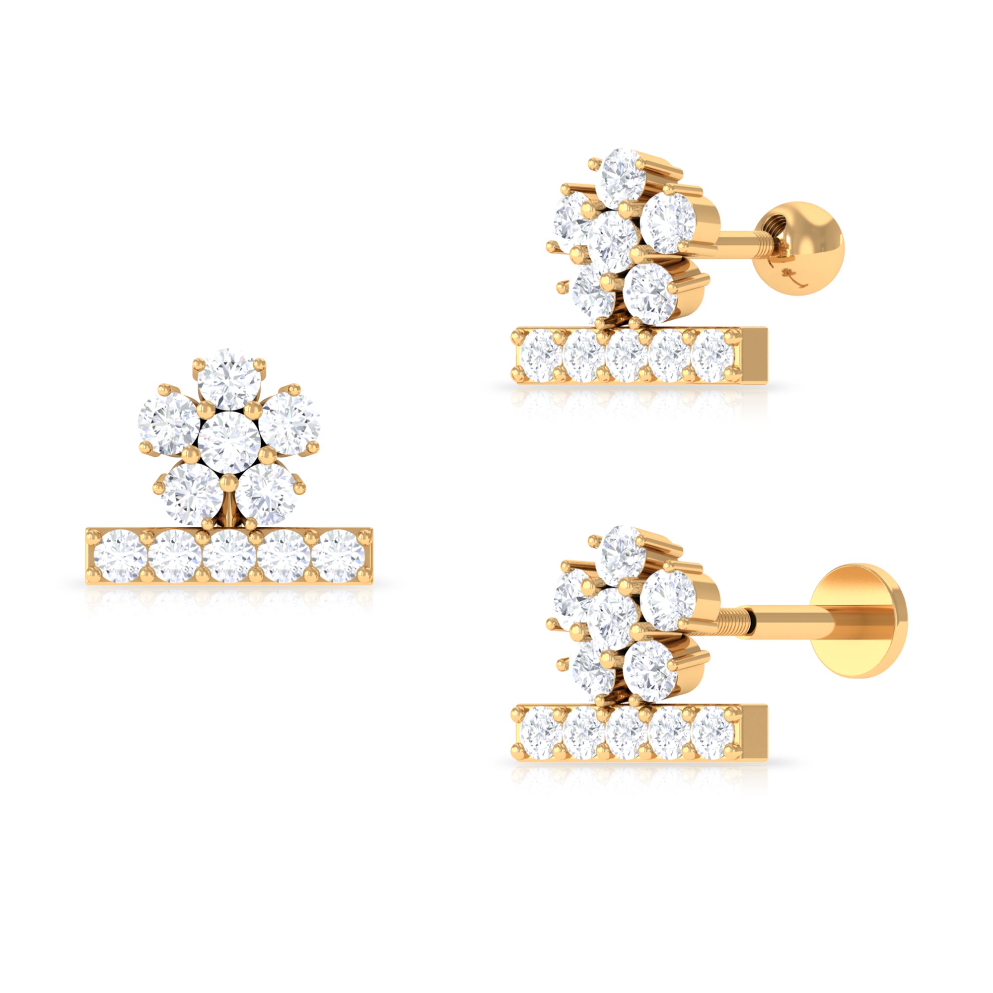 Unique Moissanite Floral Earring for Cartilage Piercing Moissanite - ( D-VS1 ) - Color and Clarity - Rosec Jewels