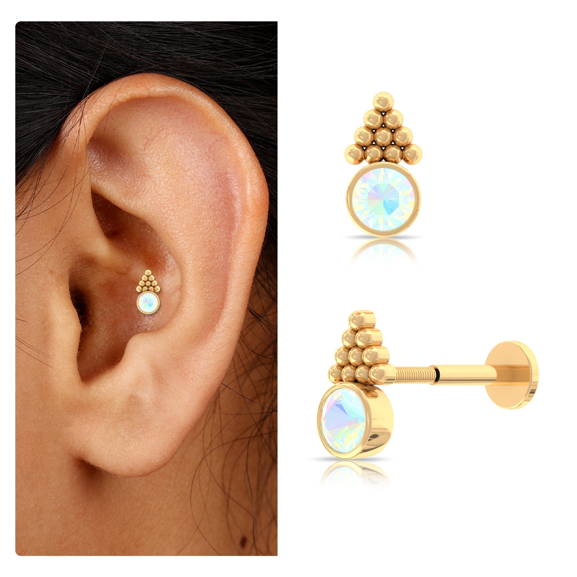 Simple Ethiopian Opal Helix Earring with Gold Beads Ethiopian Opal - ( AAA ) - Quality - Rosec Jewels