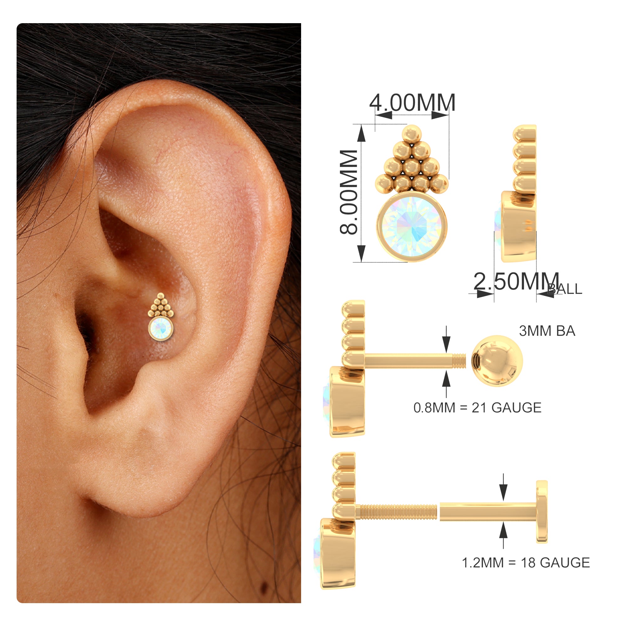 Simple Ethiopian Opal Helix Earring with Gold Beads Ethiopian Opal - ( AAA ) - Quality - Rosec Jewels