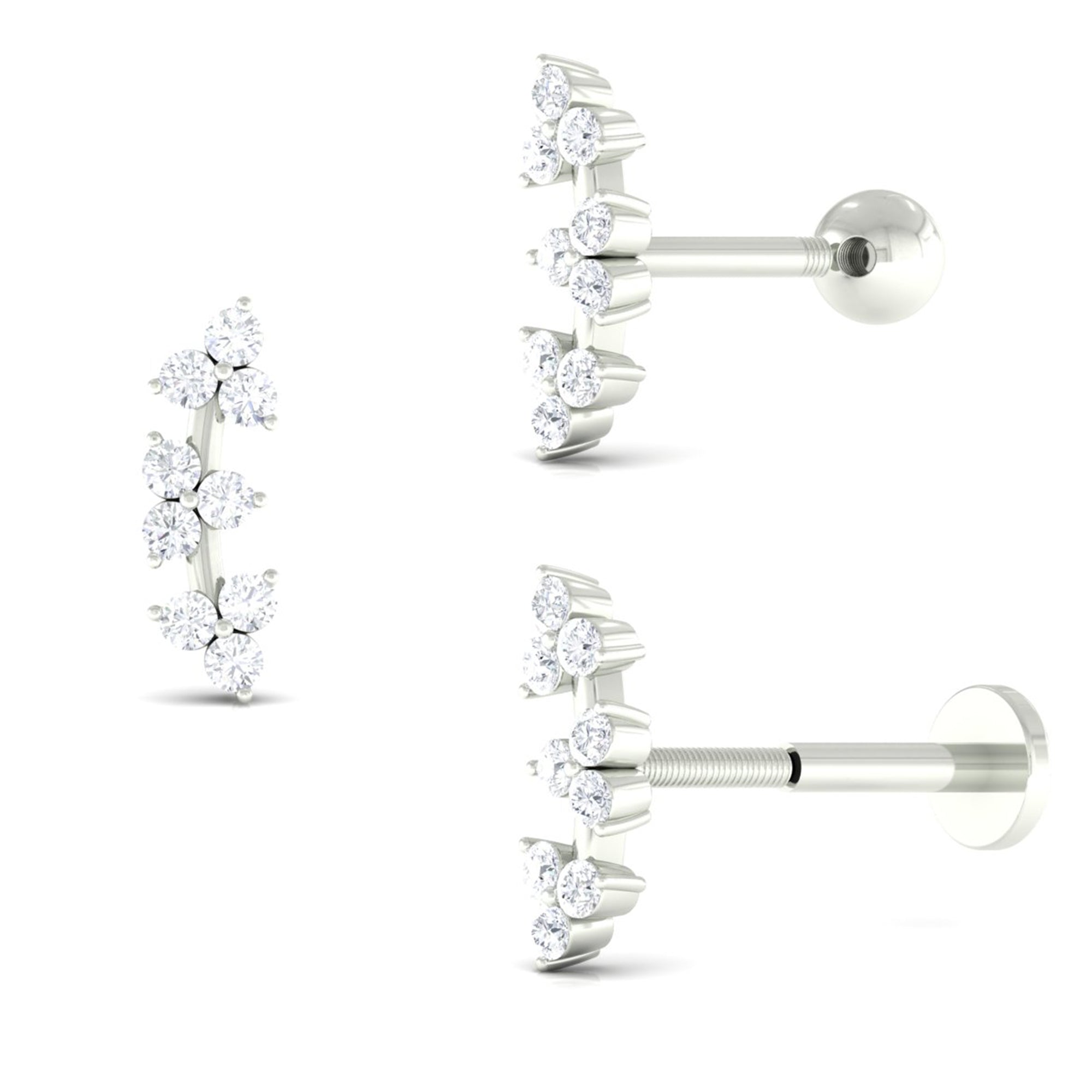 Unique Moissanite Cartilage Climber Earring in Gold Moissanite - ( D-VS1 ) - Color and Clarity - Rosec Jewels