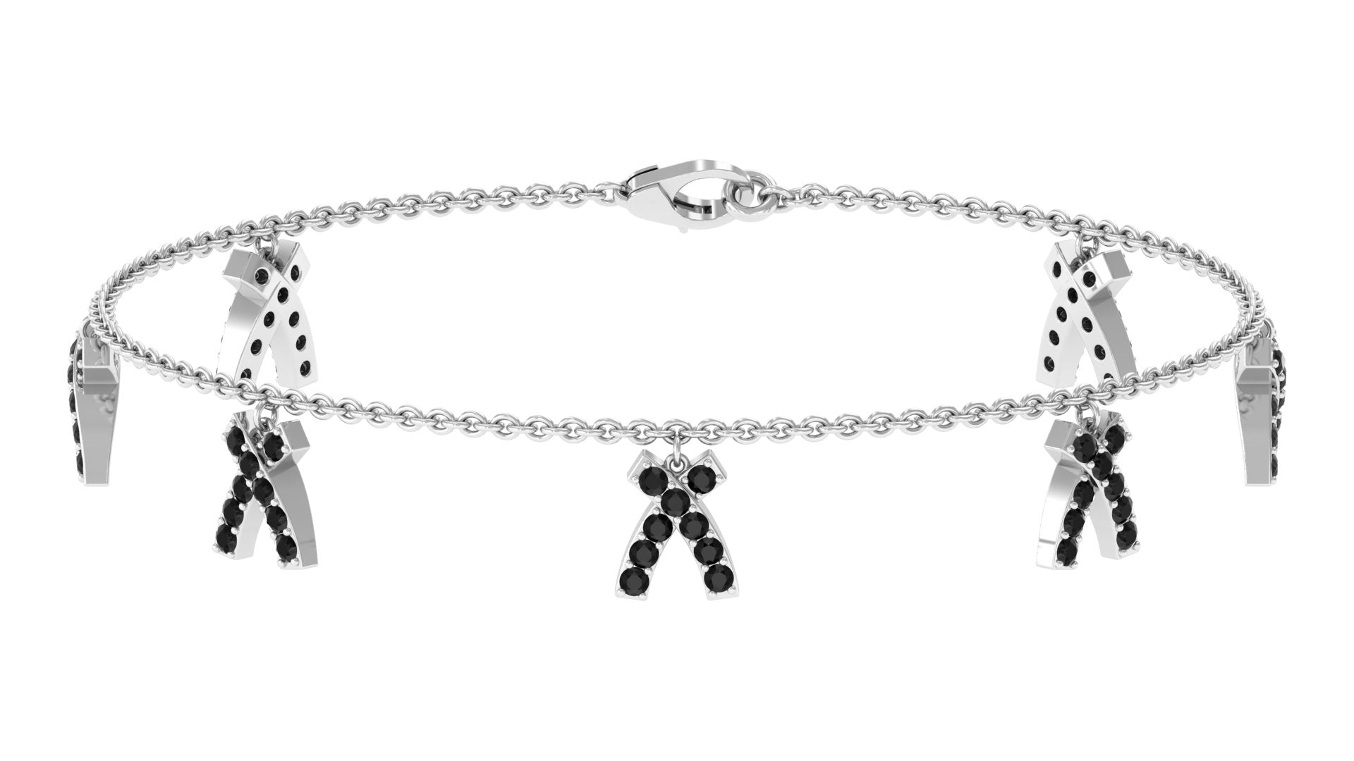 1 CT Real Black Diamond Bow Chain Charm Bracelet Black Diamond - ( AAA ) - Quality - Rosec Jewels