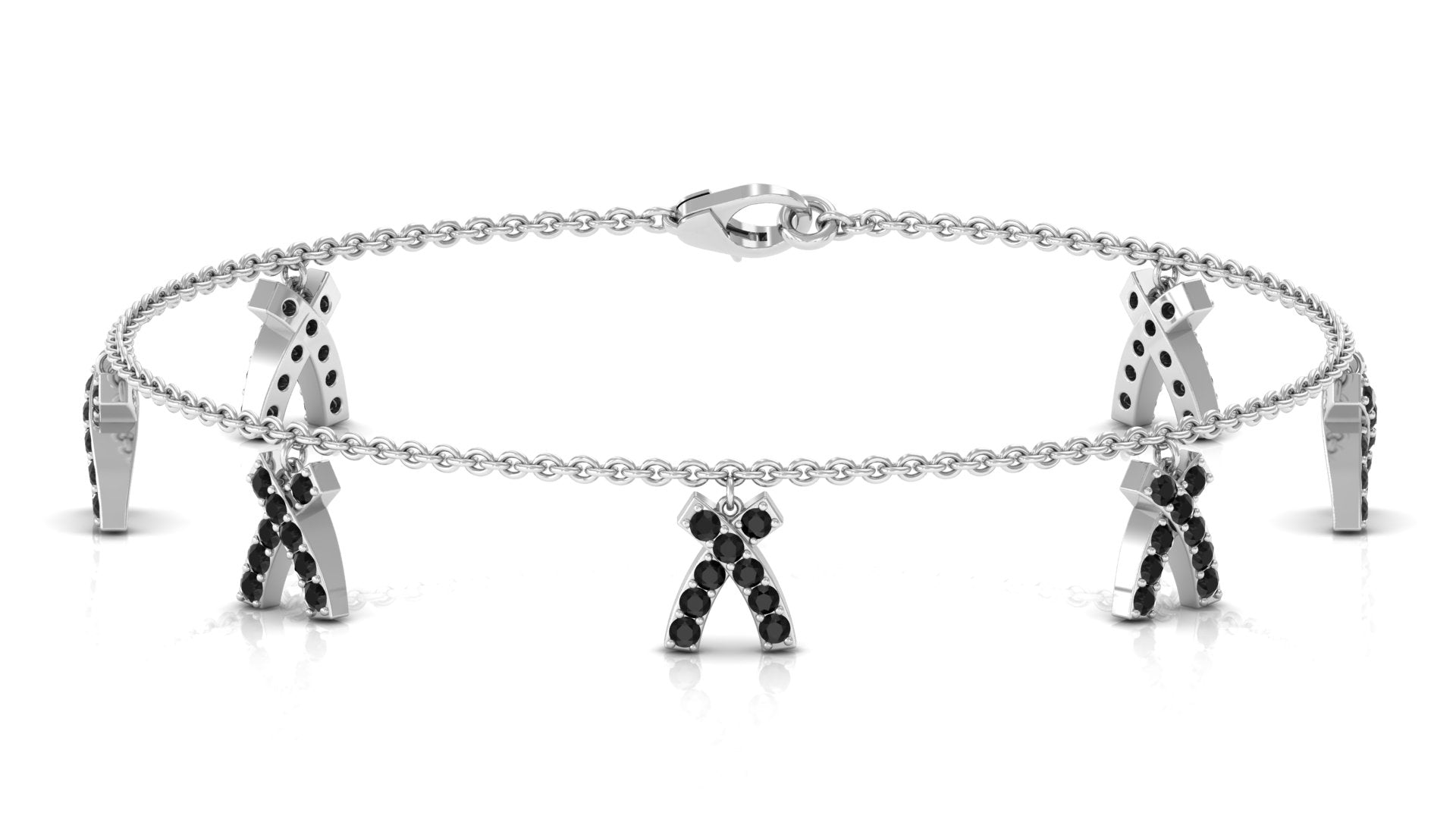 1 CT Real Black Diamond Bow Chain Charm Bracelet Black Diamond - ( AAA ) - Quality - Rosec Jewels