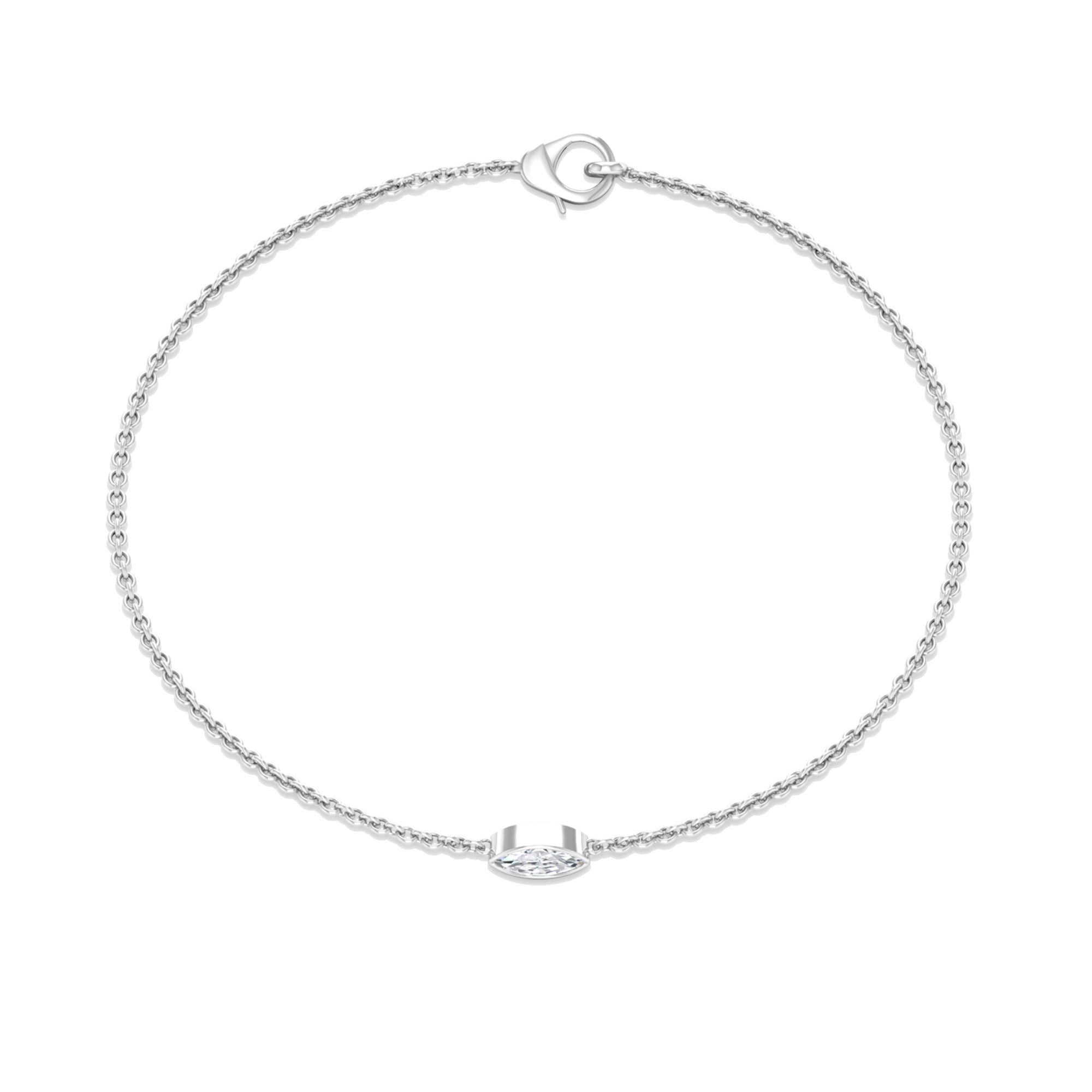 1/4 CT Bezel Set Marquise Zircon Solitaire Chain Bracelet Zircon - ( AAAA ) - Quality - Rosec Jewels