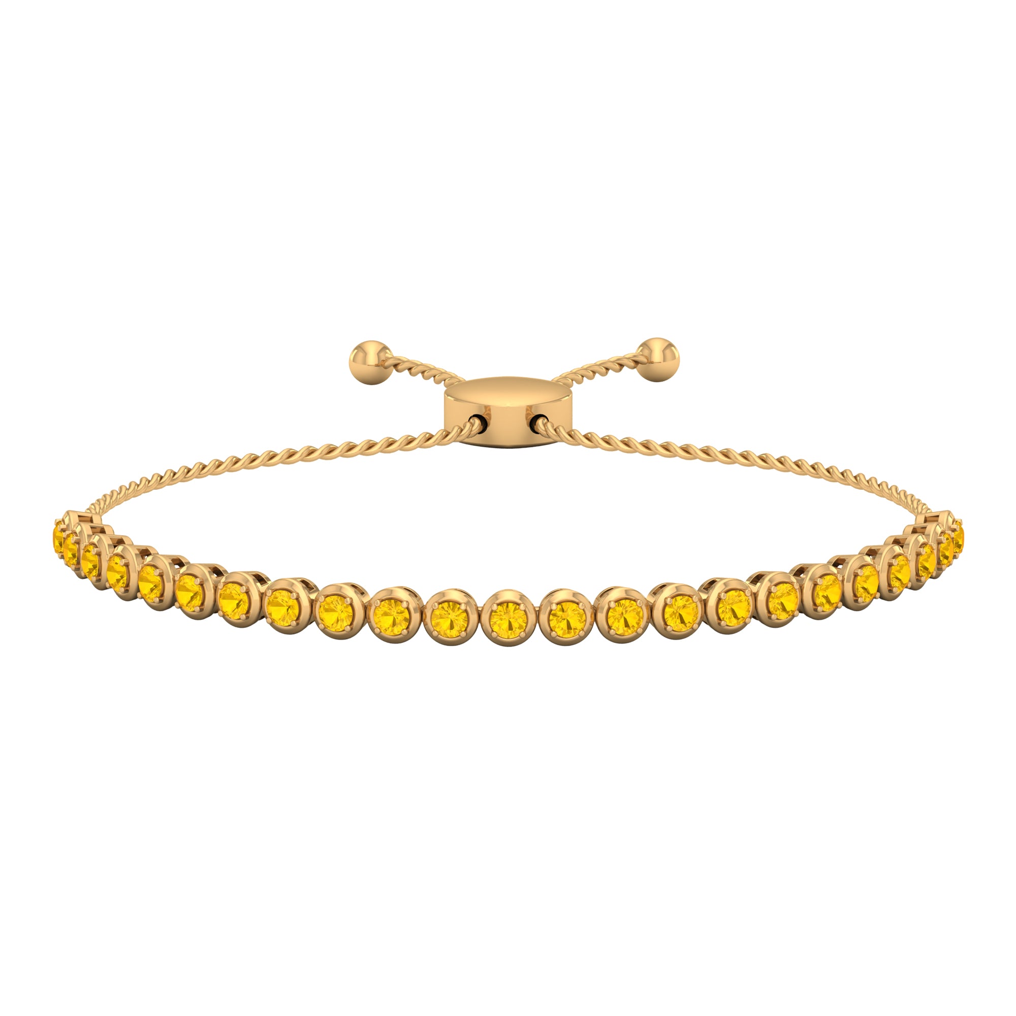 Round Yellow Sapphire Tennis Bolo Bracelet Yellow Sapphire - ( AAA ) - Quality - Rosec Jewels