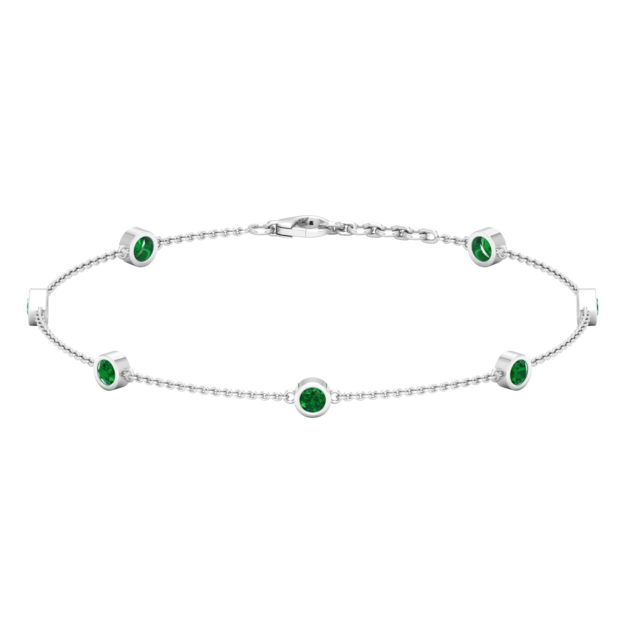 Bezel Set Emerald Seven Stone Station Chain Bracelet Emerald - ( AAA ) - Quality - Rosec Jewels