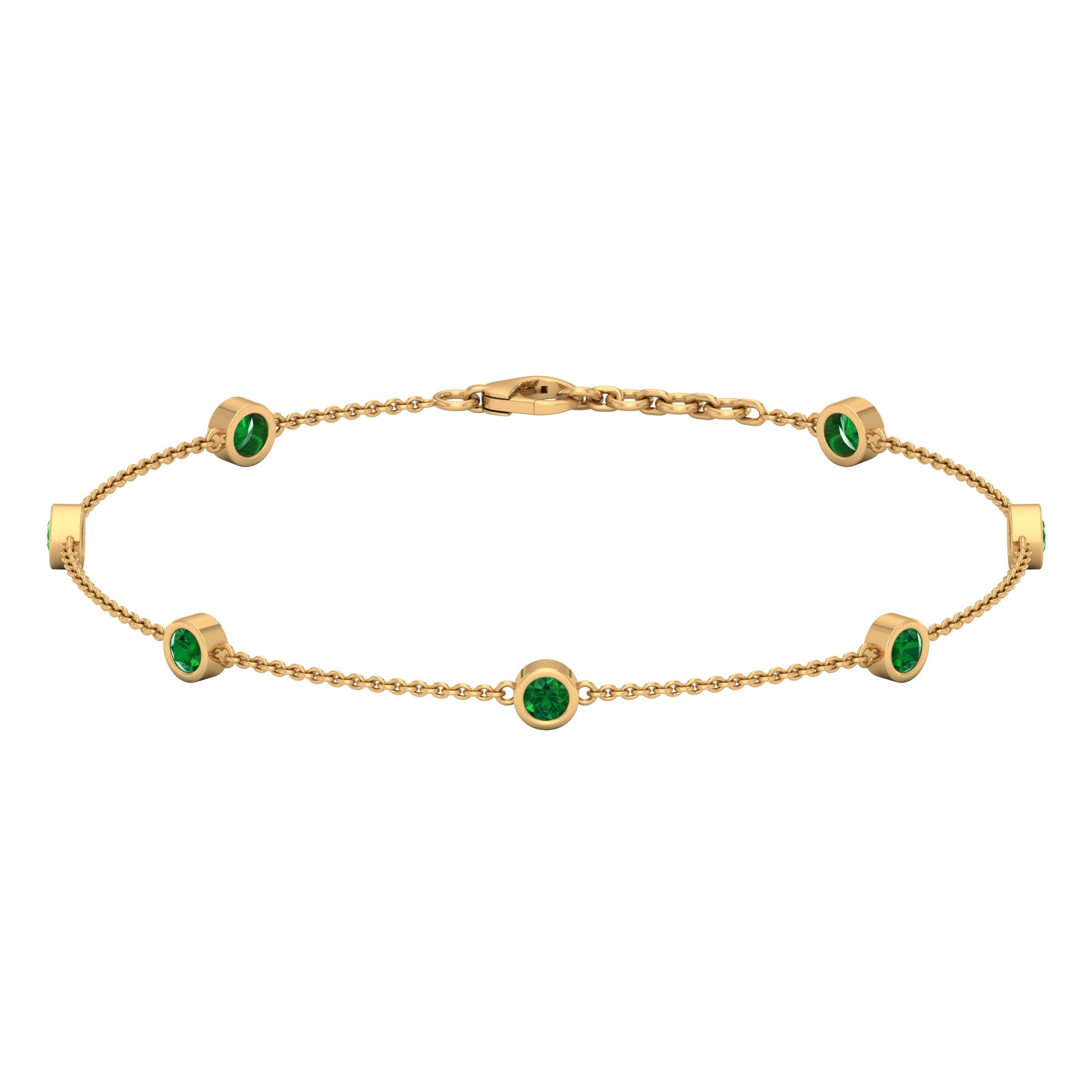 Bezel Set Emerald Seven Stone Station Chain Bracelet Emerald - ( AAA ) - Quality - Rosec Jewels