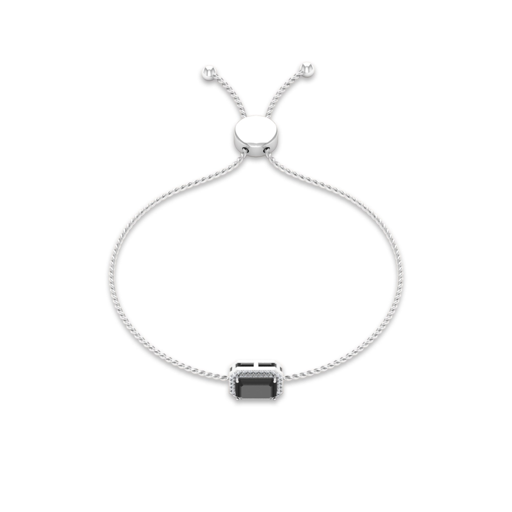 2 CT Octagon Cut Black Onyx and Diamond Bolo Chain Bracelet Black Onyx - ( AAA ) - Quality - Rosec Jewels