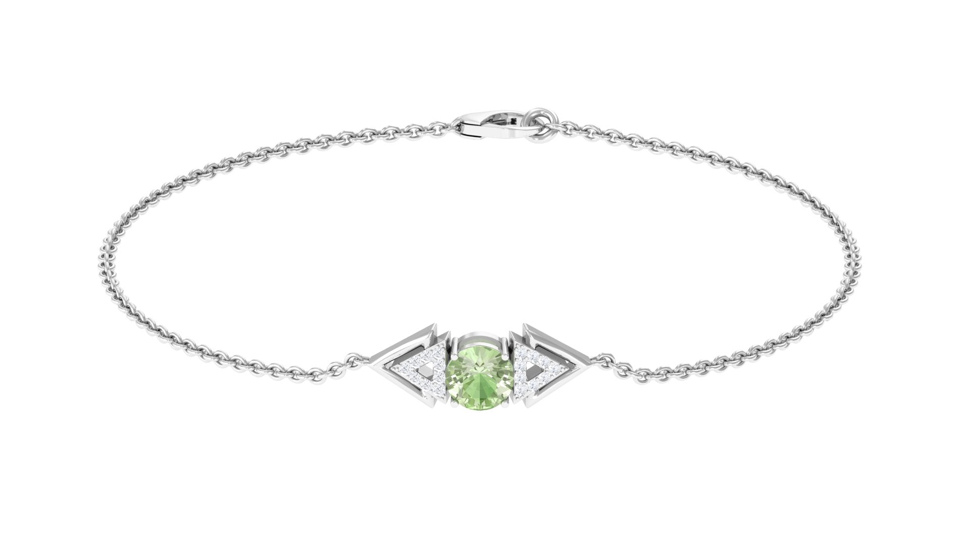 Minimal Green Sapphire and Diamond Geometric Chain Bracelet Green Sapphire - ( AAA ) - Quality - Rosec Jewels