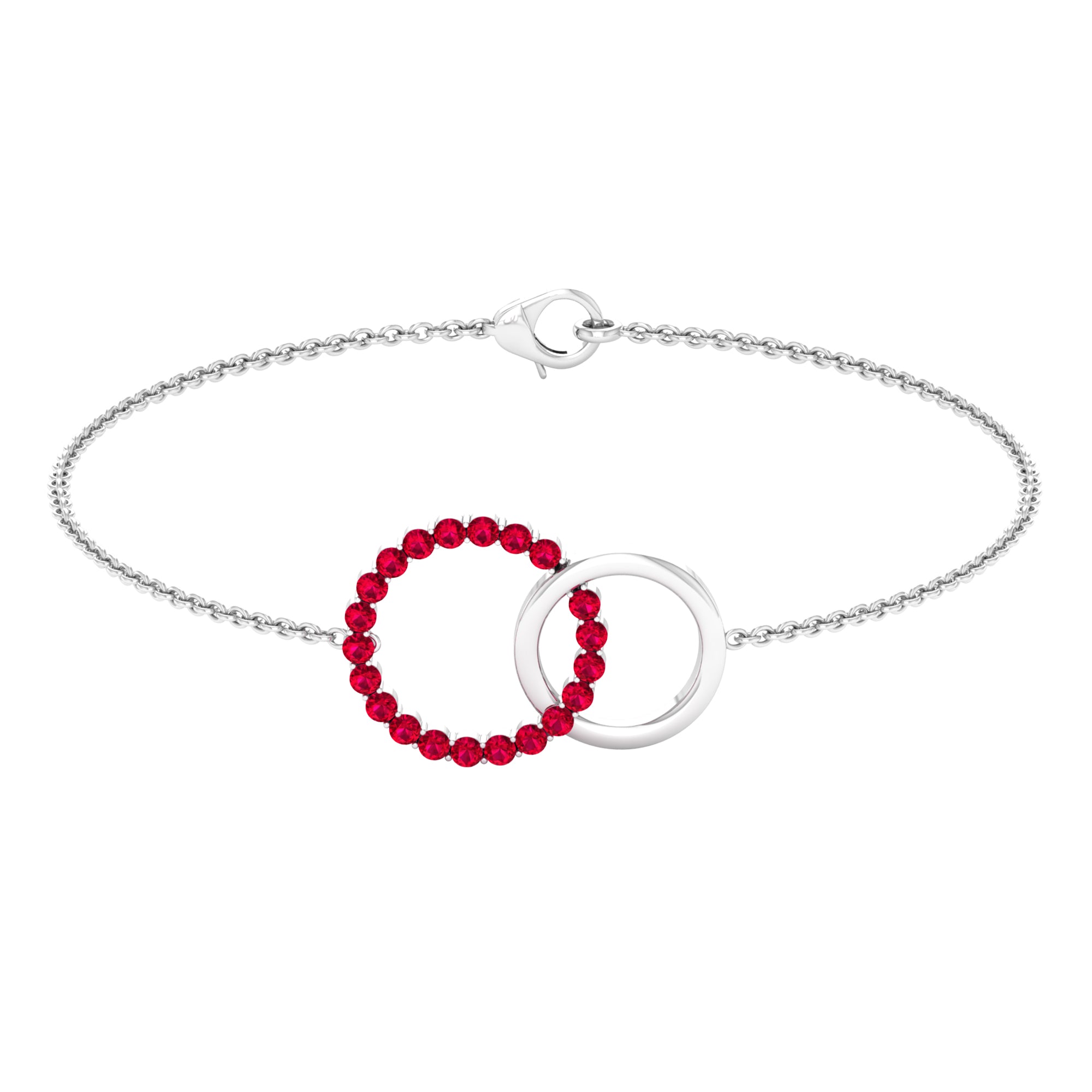 Round Cut Ruby Interlock Chain Eternity Bracelet in Prong Setting Ruby - ( AAA ) - Quality - Rosec Jewels
