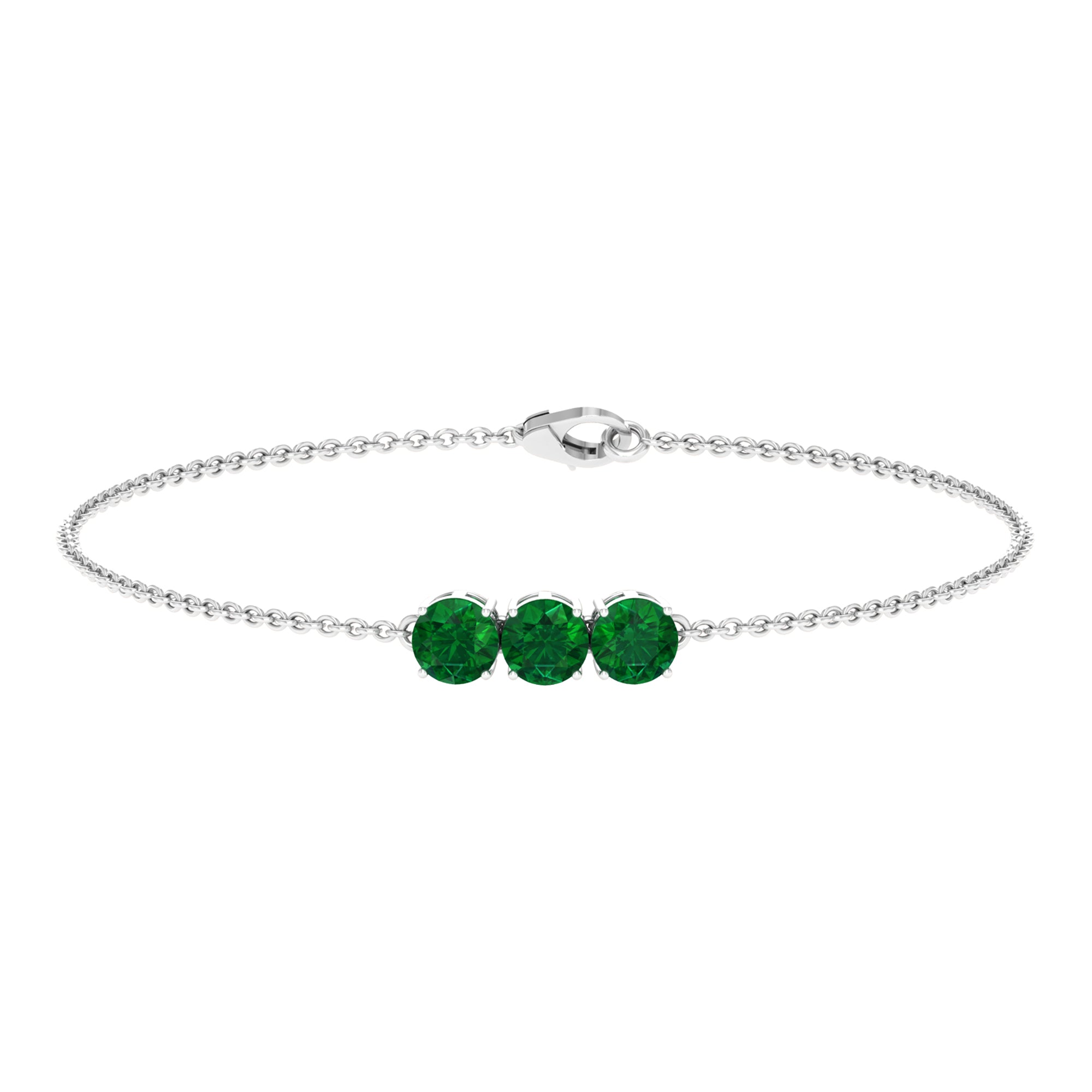 Natural Emerald Three Stone Chain Bracelet Emerald - ( AAA ) - Quality - Rosec Jewels