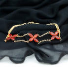 3.5 CT Marquise Fire Opal Flower Gold Double Chain Bracelet Fire Opal - ( AAA ) - Quality - Rosec Jewels