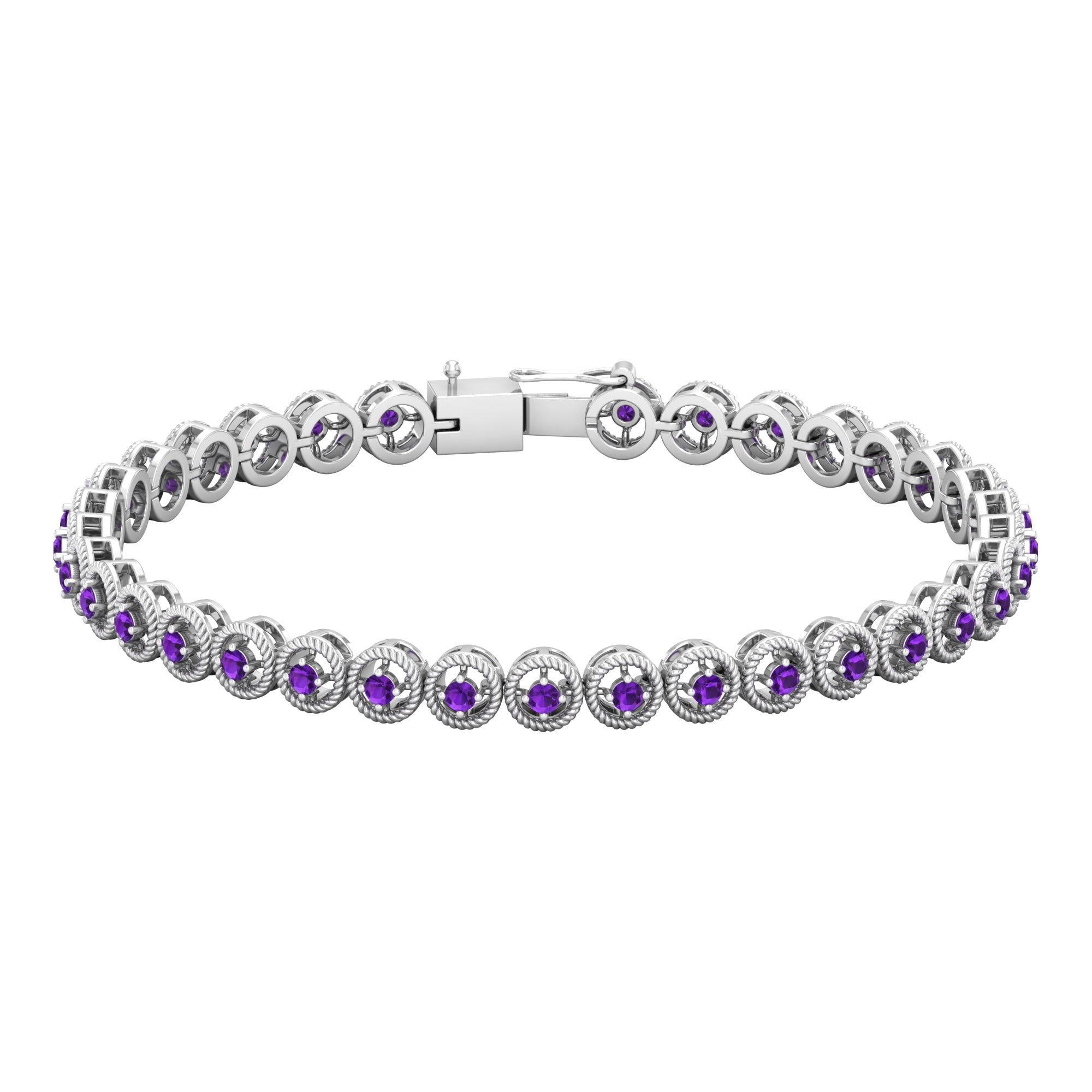 Amethyst Unisex Tennis Bracelet with Twisted Rope Detailing Amethyst - ( AAA ) - Quality - Rosec Jewels