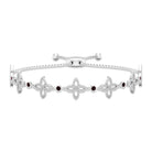 0.25 CT Bezel Set Garnet and Floral Bolo Chain Bracelet with Beaded Details Garnet - ( AAA ) - Quality - Rosec Jewels