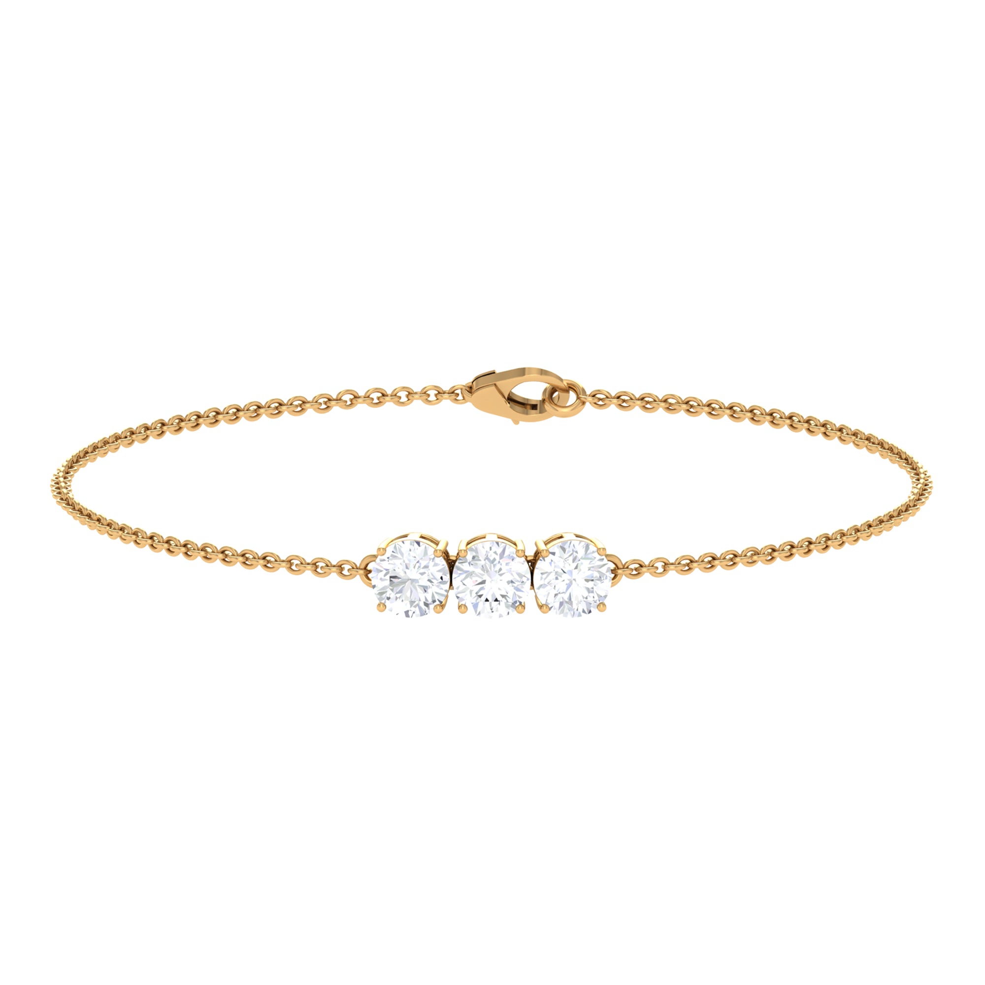 1.50 CT Certified Moissanite Three Stone Chain Bracelet Moissanite - ( D-VS1 ) - Color and Clarity - Rosec Jewels