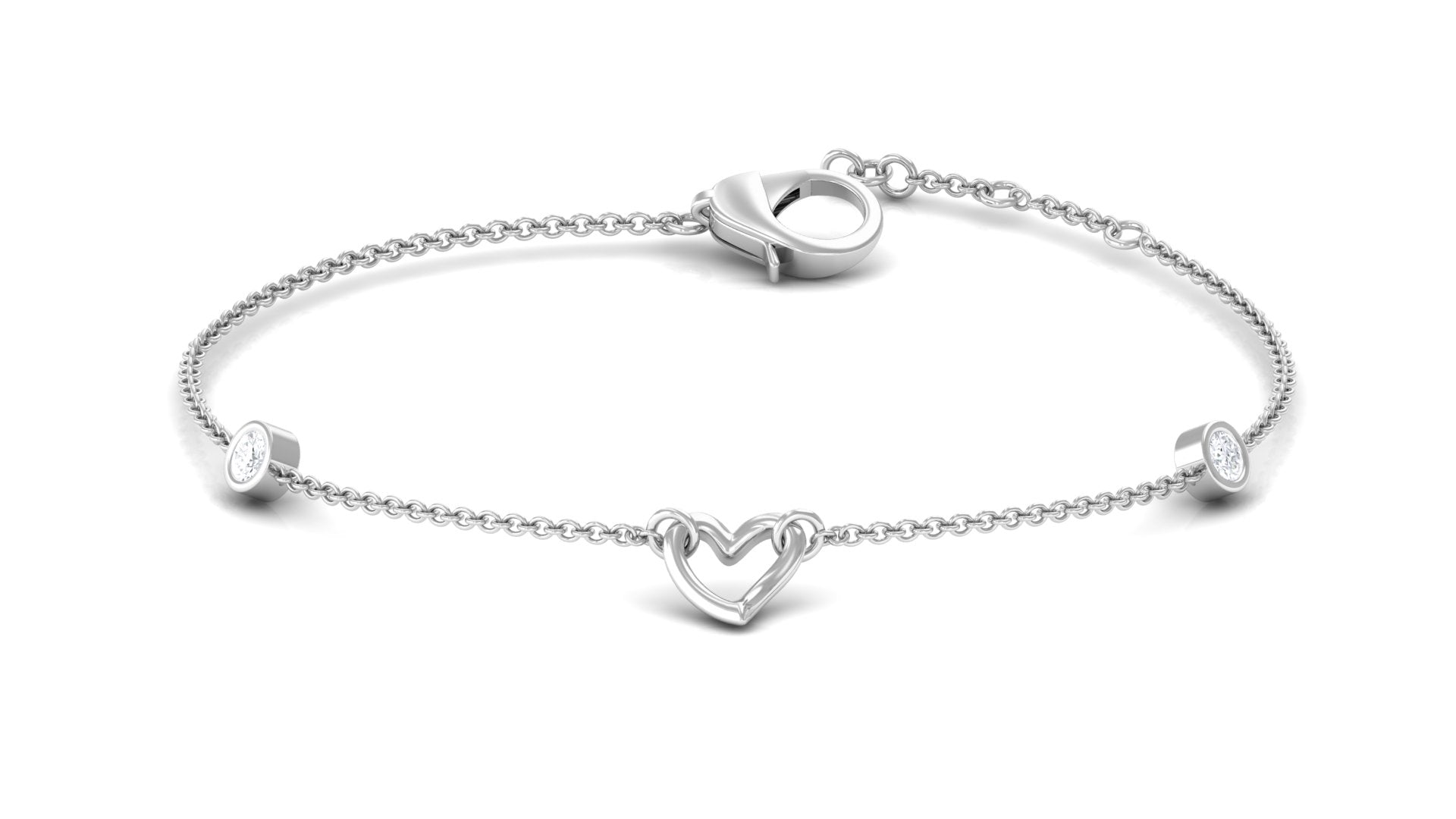 Bezel Set Diamond Heart Station Chain Bracelet Diamond - ( HI-SI ) - Color and Clarity - Rosec Jewels