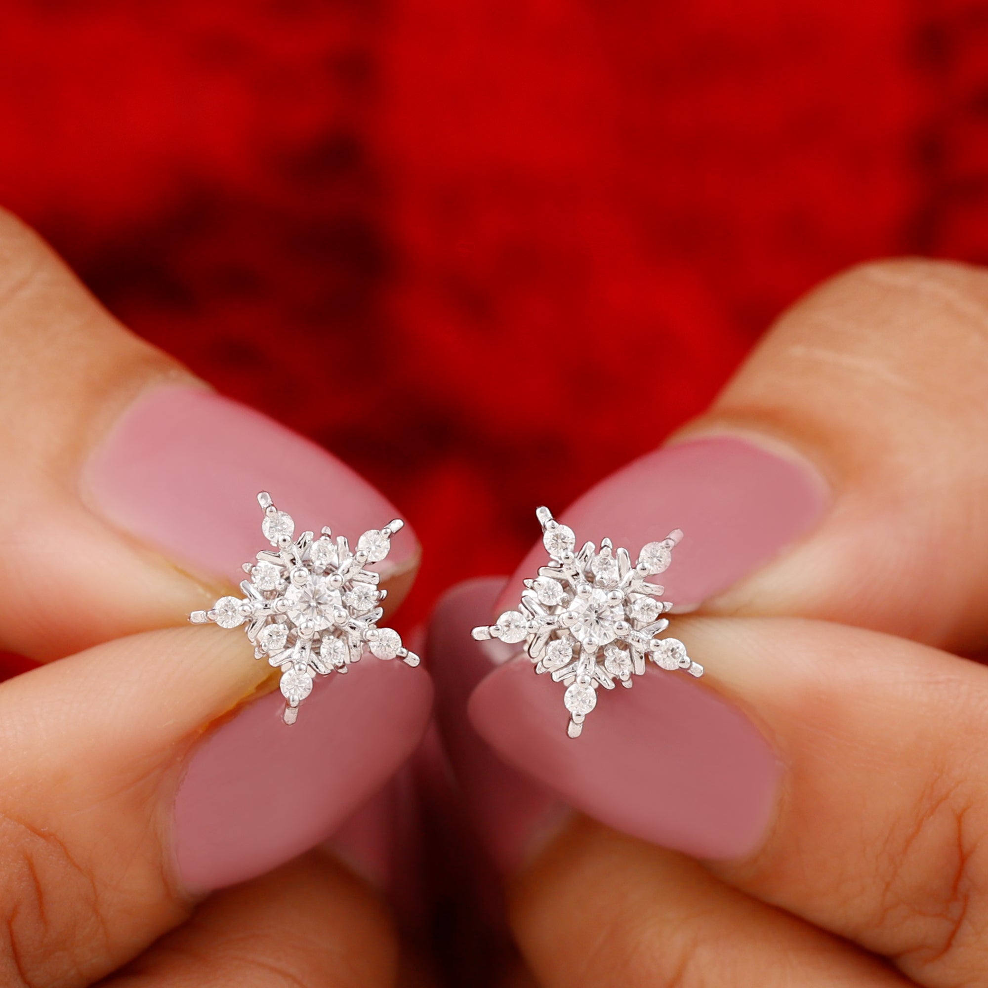 Round Moissanite Snowflake Stud Earrings Moissanite - ( D-VS1 ) - Color and Clarity - Rosec Jewels