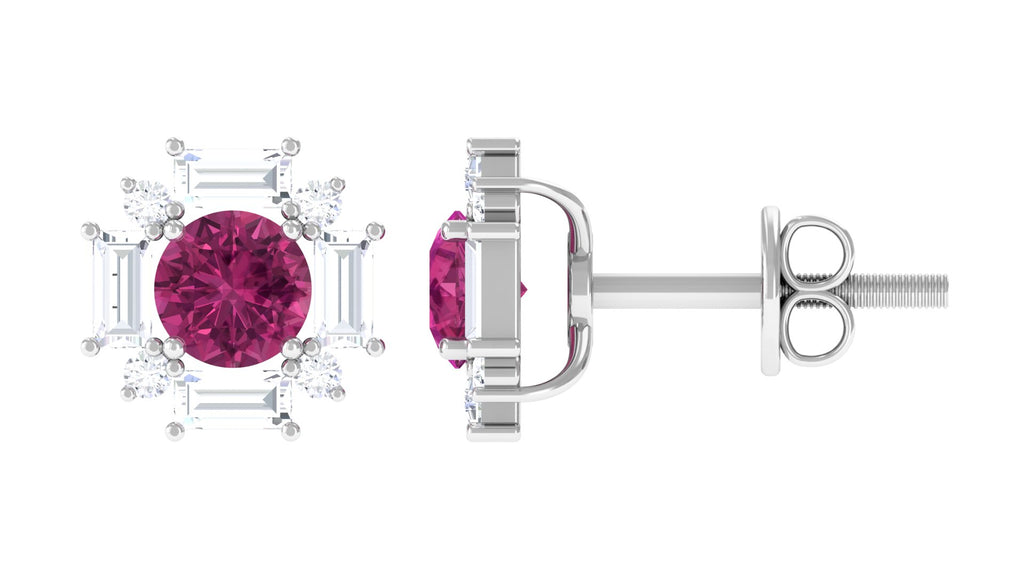 1.25 CT Pink Tourmaline and Moissanite Halo Stud Earrings