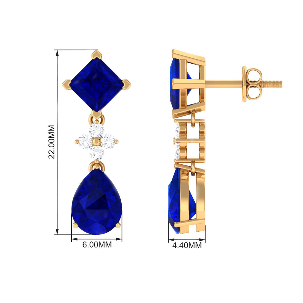 4.75 CT Created Blue Sapphire Stud Drop Earrings with Moissanite Lab Created Blue Sapphire - ( AAAA ) - Quality - Rosec Jewels
