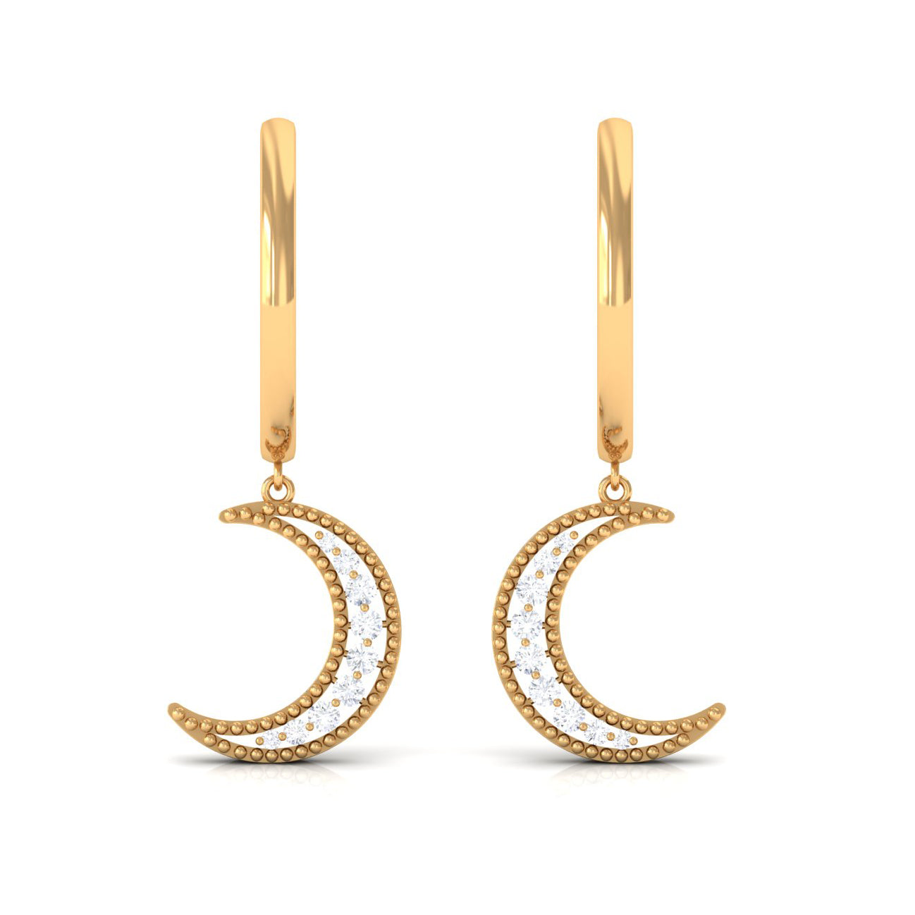 Diamond Moon Drop Hoop Earrings Diamond - ( HI-SI ) - Color and Clarity - Rosec Jewels
