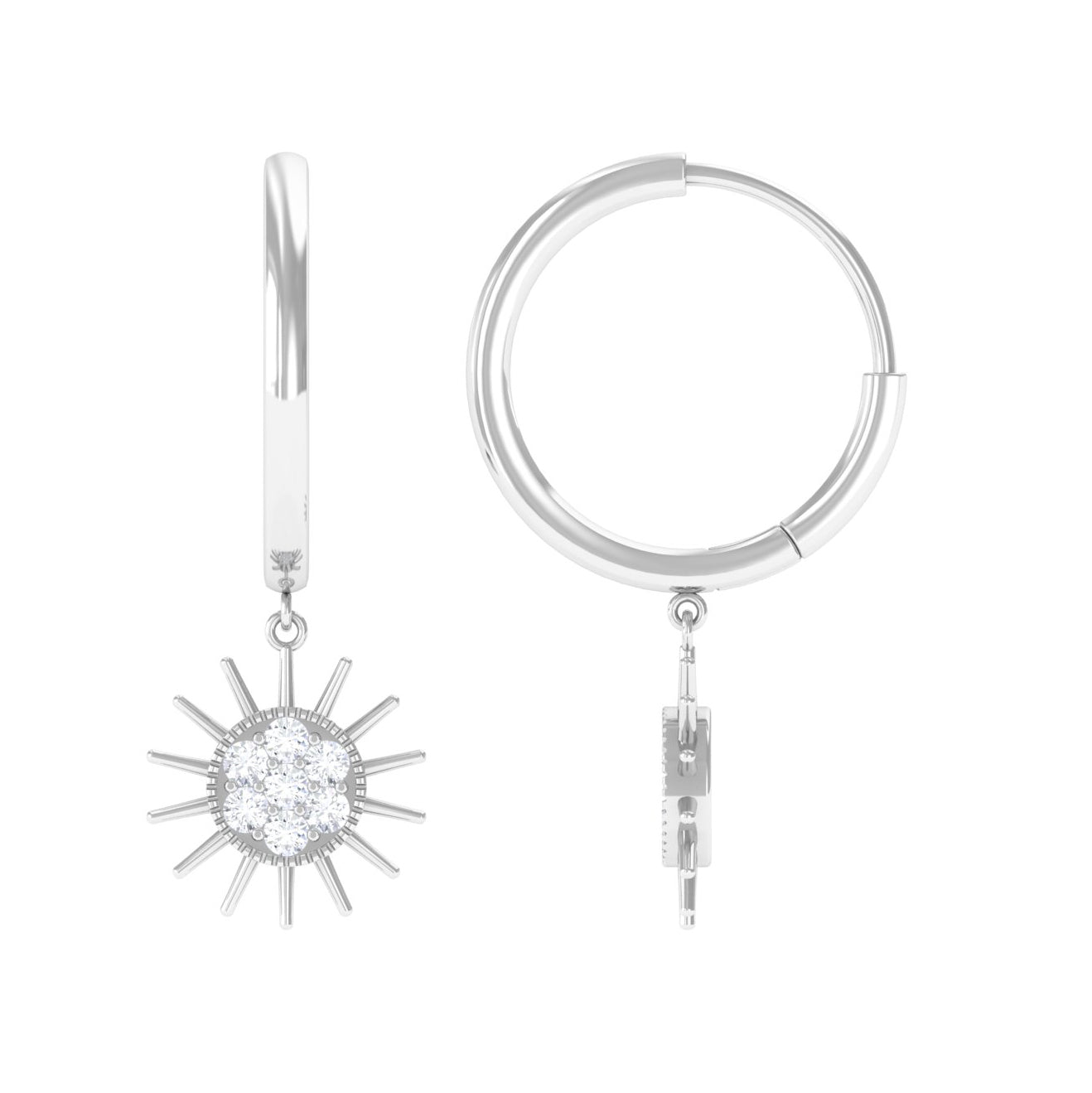 1/2 CT Sunburst Dangle Earrings with Diamond Cluster Diamond - ( HI-SI ) - Color and Clarity - Rosec Jewels