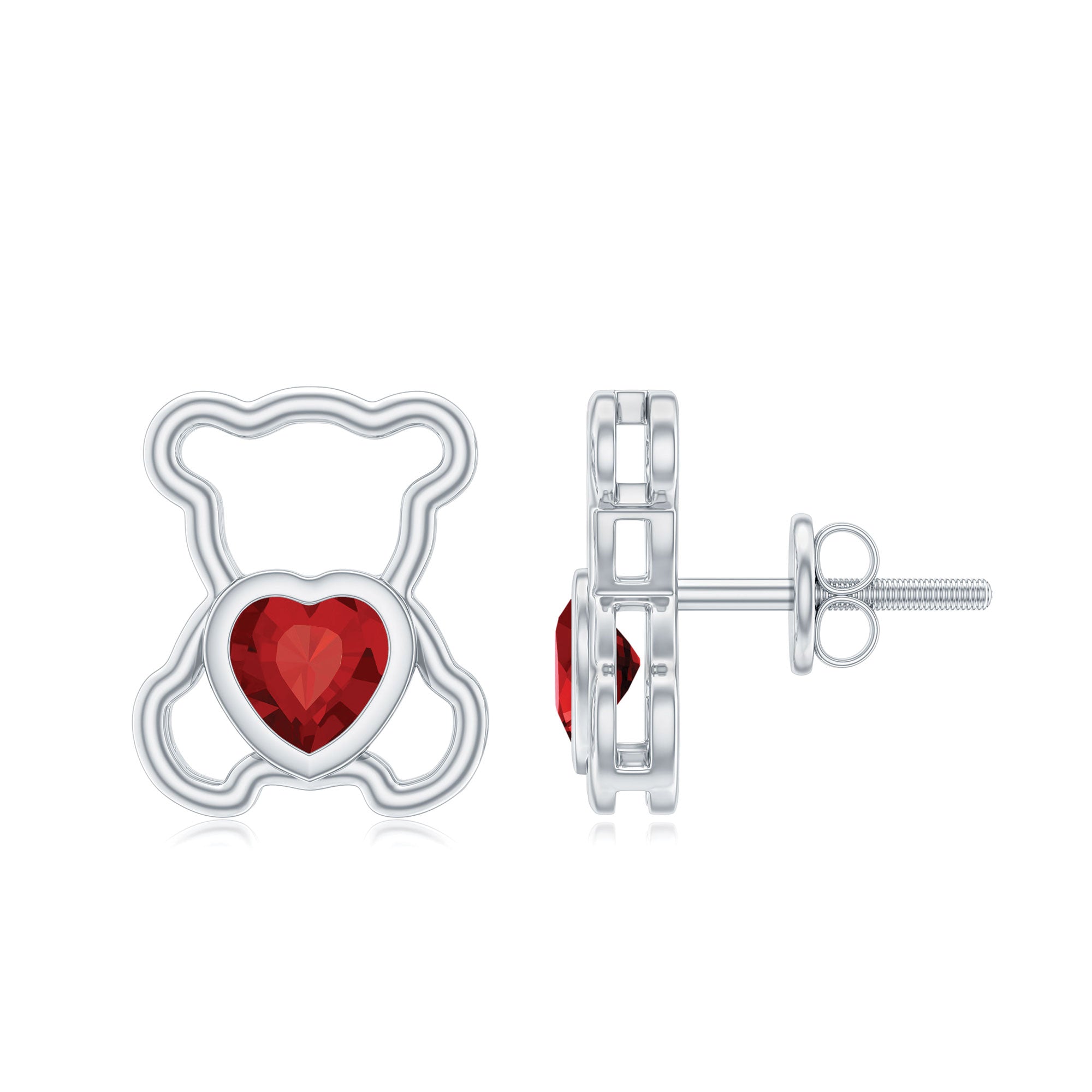 1 CT Heart Shape Created Ruby Teddy Stud Earrings Lab Created Ruby - ( AAAA ) - Quality - Rosec Jewels