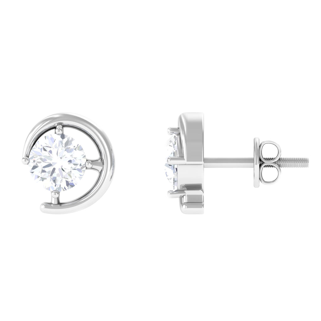 Simple Solitaire Stud Earrings with Simulated Diamond Zircon - ( AAAA ) - Quality - Rosec Jewels