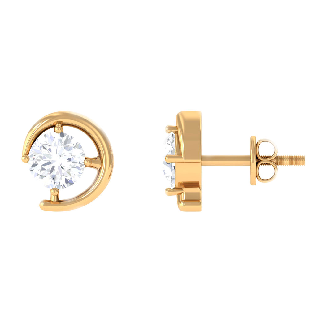 Simple Solitaire Stud Earrings with Simulated Diamond Zircon - ( AAAA ) - Quality - Rosec Jewels