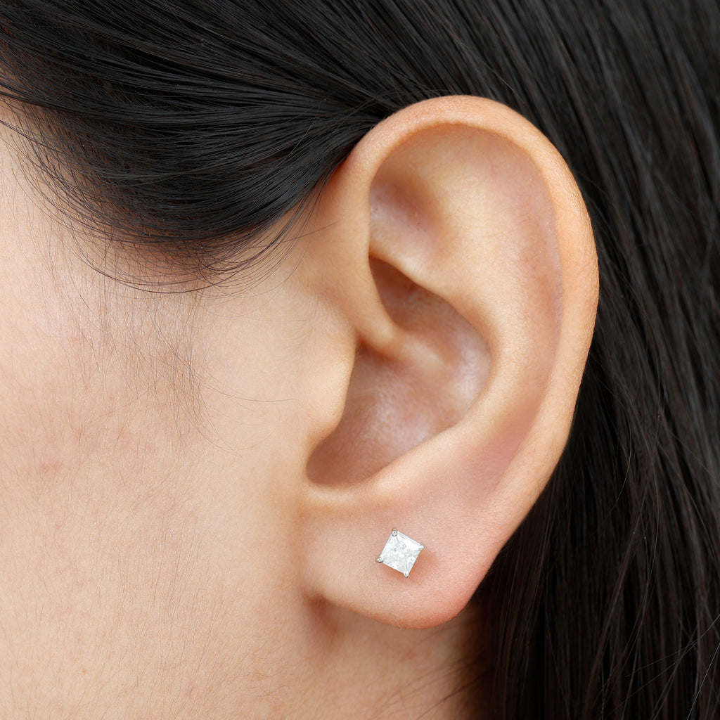 Prong Set Princess Cut Solitaire Diamond Stud Earrings Diamond - ( HI-SI ) - Color and Clarity - Rosec Jewels