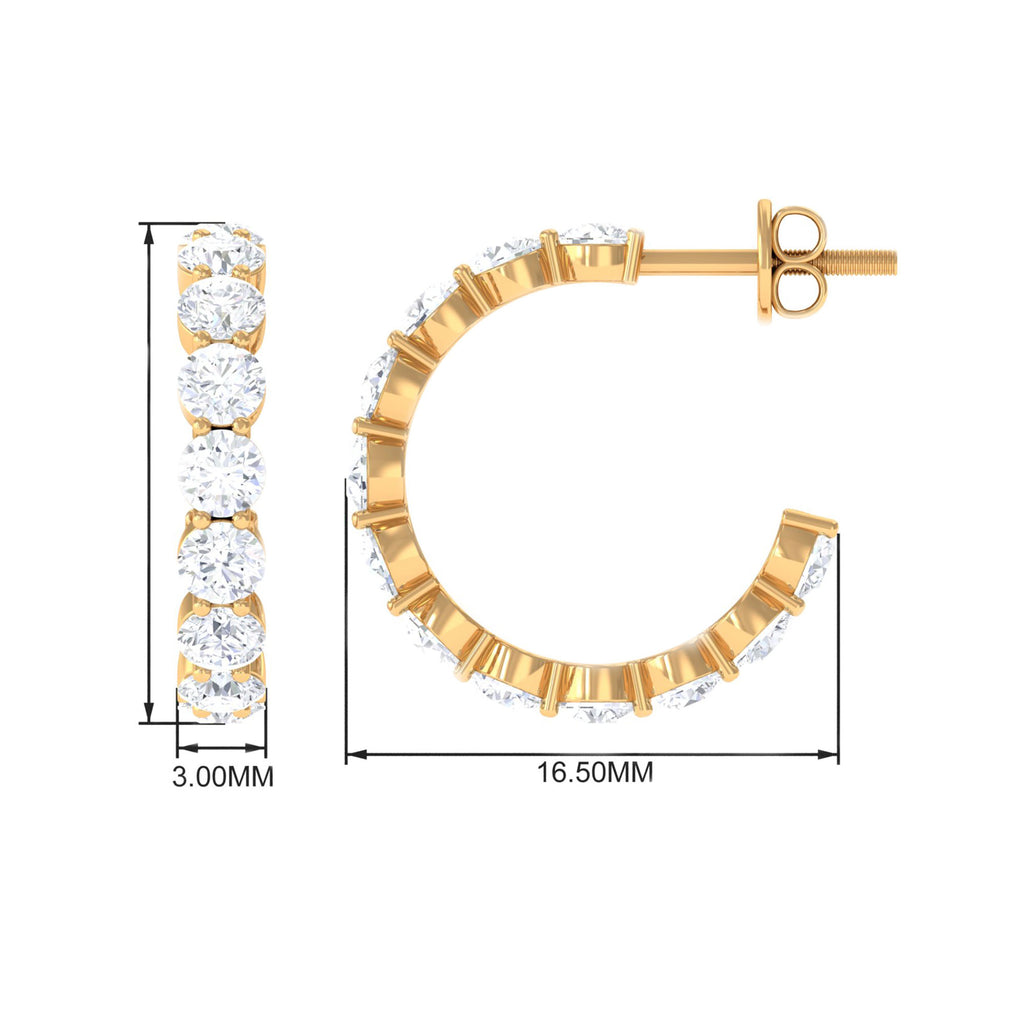 1.75 CT Round Cubic Zirconia Simple Half Hoop Earrings Zircon - ( AAAA ) - Quality - Rosec Jewels