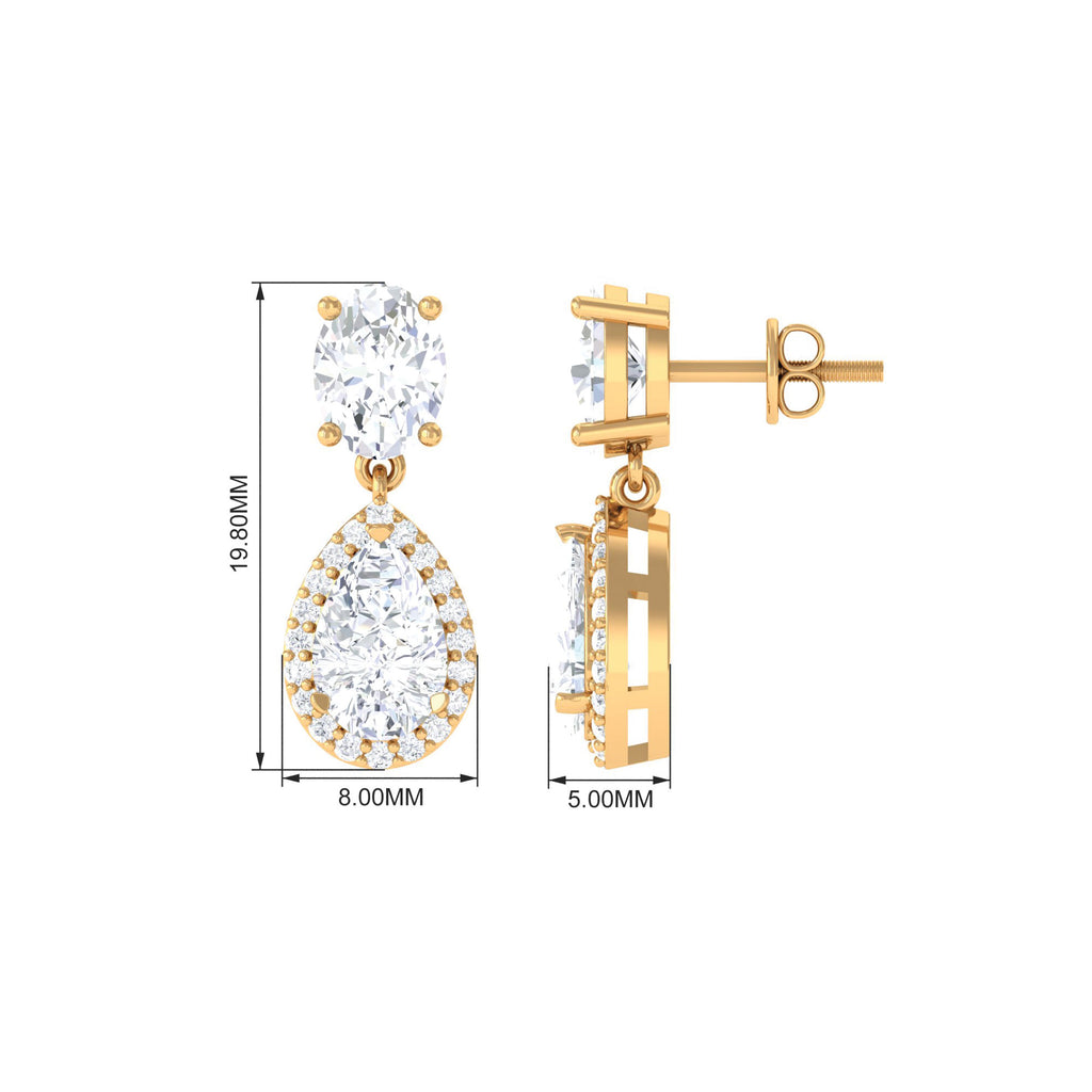 Dangle Drop Earrings with Oval and Pear Cut Zircon Zircon - ( AAAA ) - Quality - Rosec Jewels