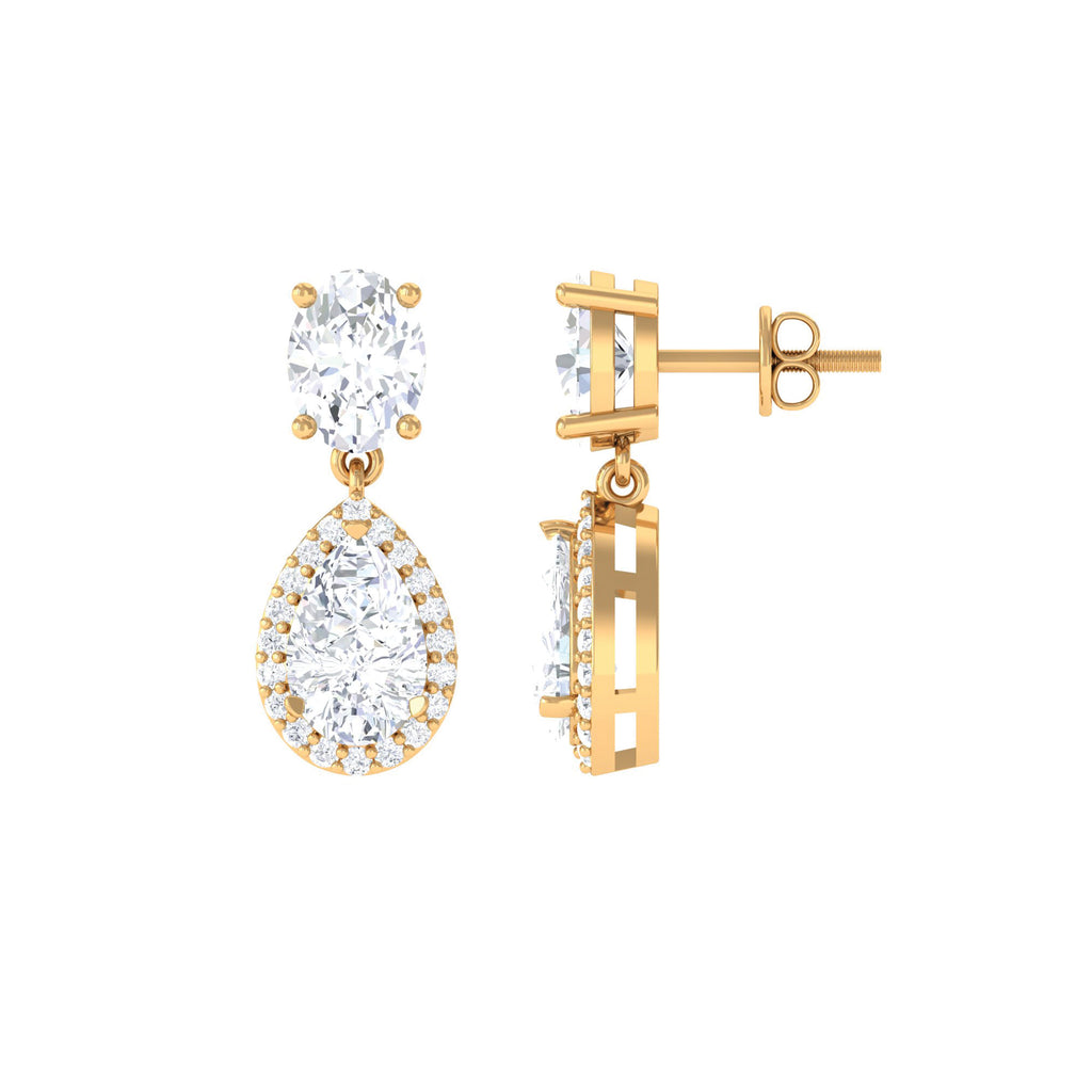 Dangle Drop Earrings with Oval and Pear Cut Zircon Zircon - ( AAAA ) - Quality - Rosec Jewels