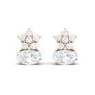 1 CT Flower Stud Earrings with Round and Oval Cubic Zirconia Zircon - ( AAAA ) - Quality - Rosec Jewels