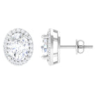 Classic Oval Halo Stud Earrings with Simulated Diamond Zircon - ( AAAA ) - Quality - Rosec Jewels