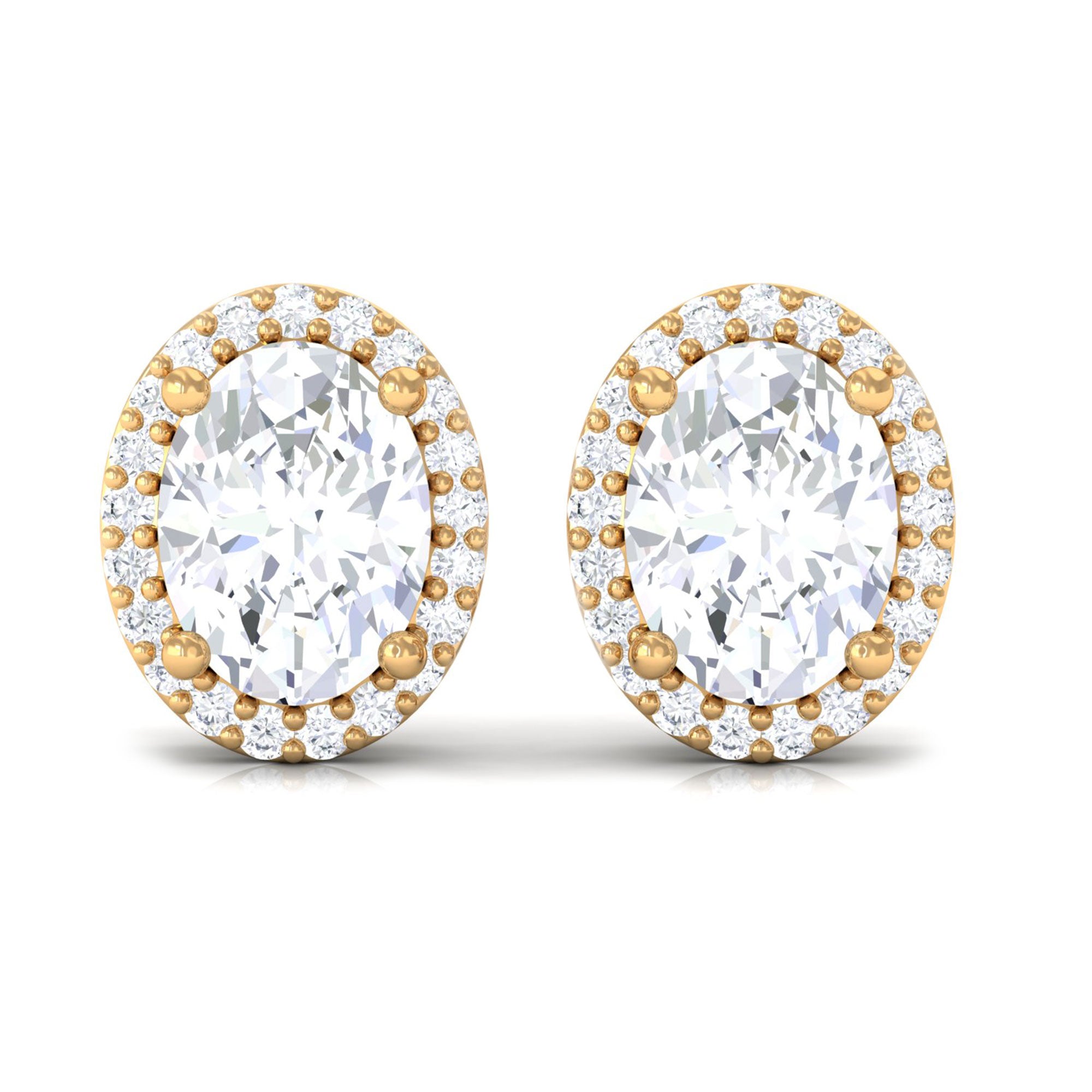 Classic Oval Halo Stud Earrings with Simulated Diamond Zircon - ( AAAA ) - Quality - Rosec Jewels