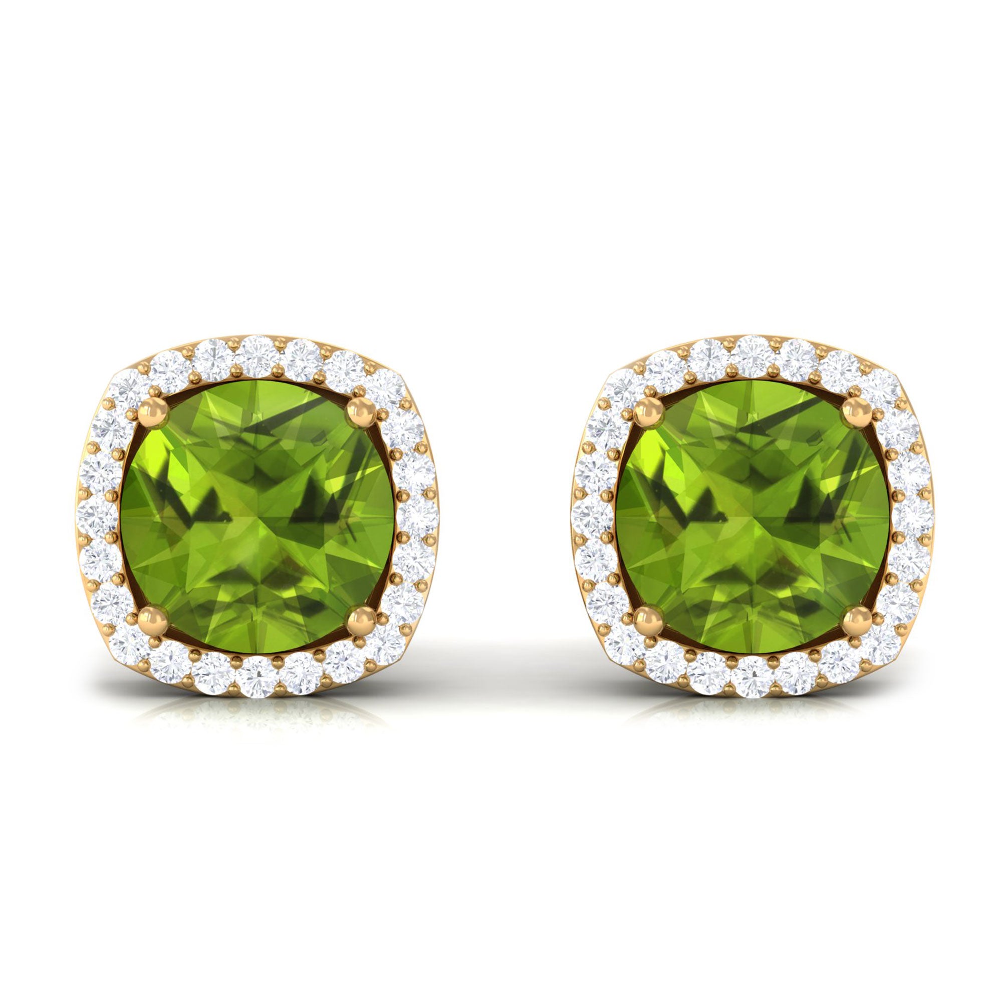 1.75 CT Natural Peridot Stud Earrings with Diamond Halo Peridot - ( AAA ) - Quality - Rosec Jewels