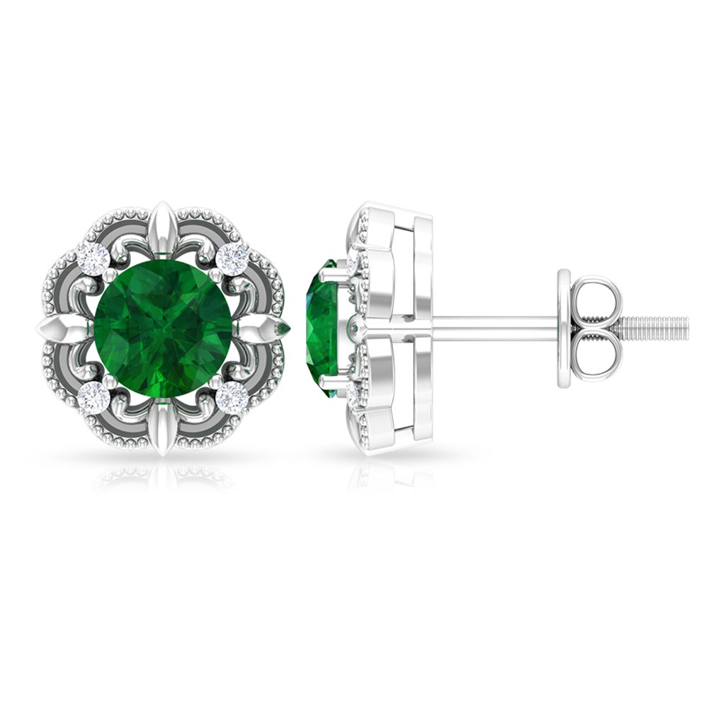 Natural Emerald Art Deco Earrings with Diamond