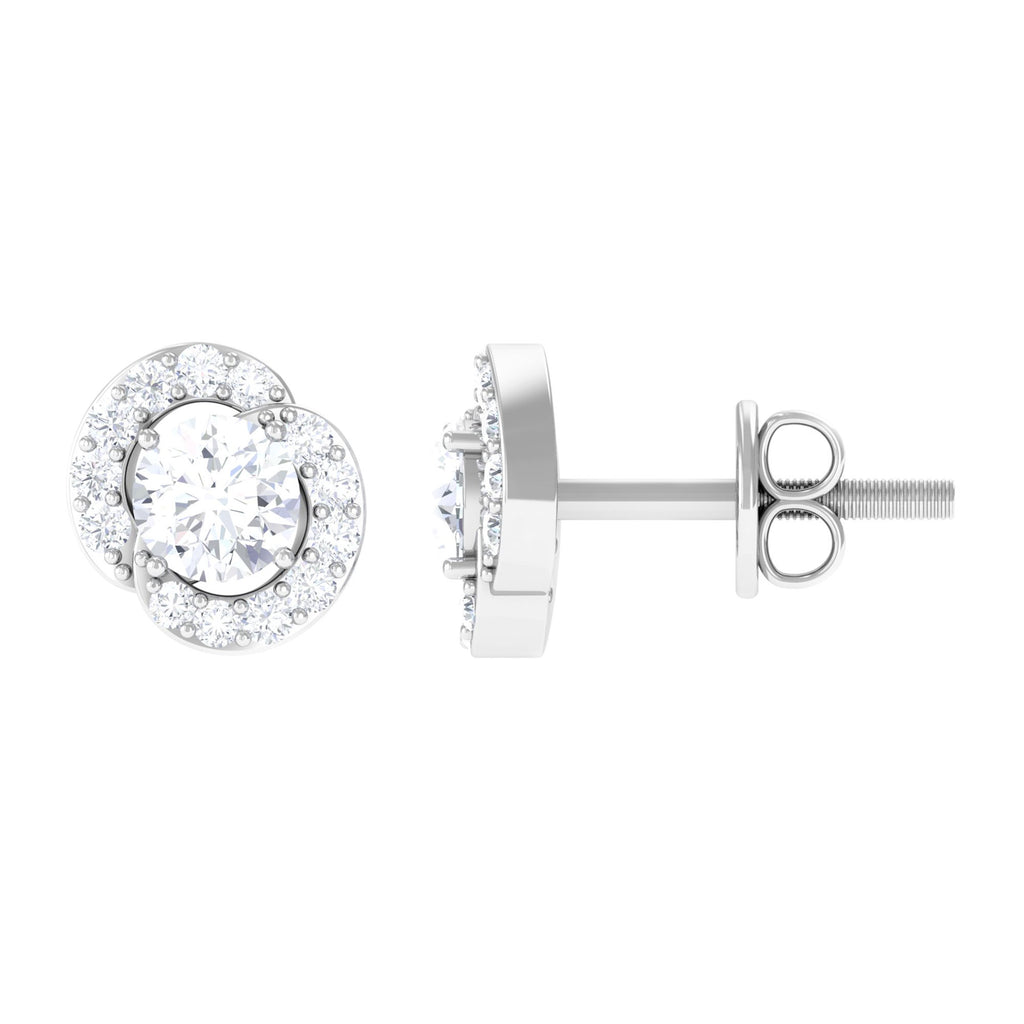 1/2 CT Real Diamond Halo Stud Earrings in Gold Diamond - ( HI-SI ) - Color and Clarity - Rosec Jewels
