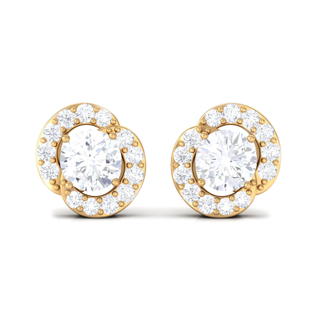 1/2 CT Real Diamond Halo Stud Earrings in Gold Diamond - ( HI-SI ) - Color and Clarity - Rosec Jewels