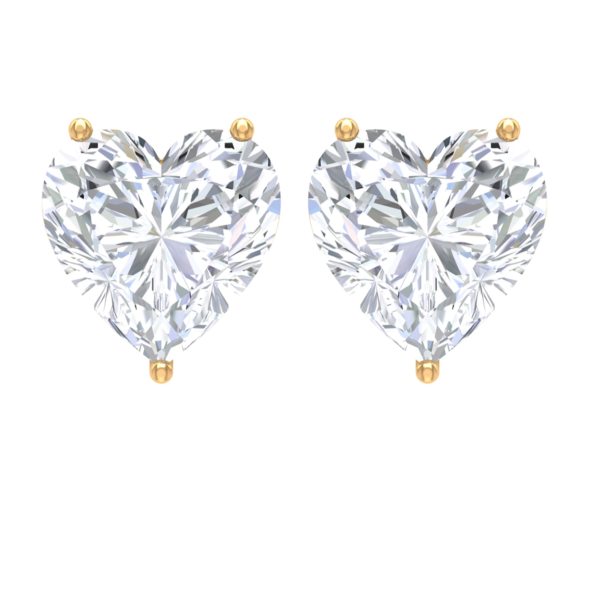 3 CT Heart Shape Cubic Zirconia Solitaire Stud Earrings in Gold Zircon - ( AAAA ) - Quality - Rosec Jewels