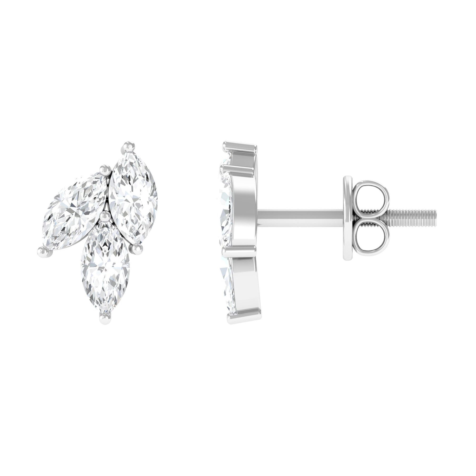 Cluster Stud Earrings with Marquise Cut Cubic Zirconia Zircon - ( AAAA ) - Quality - Rosec Jewels