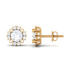 Designer Flower Stud Earrings with Simulated Diamond Zircon - ( AAAA ) - Quality - Rosec Jewels