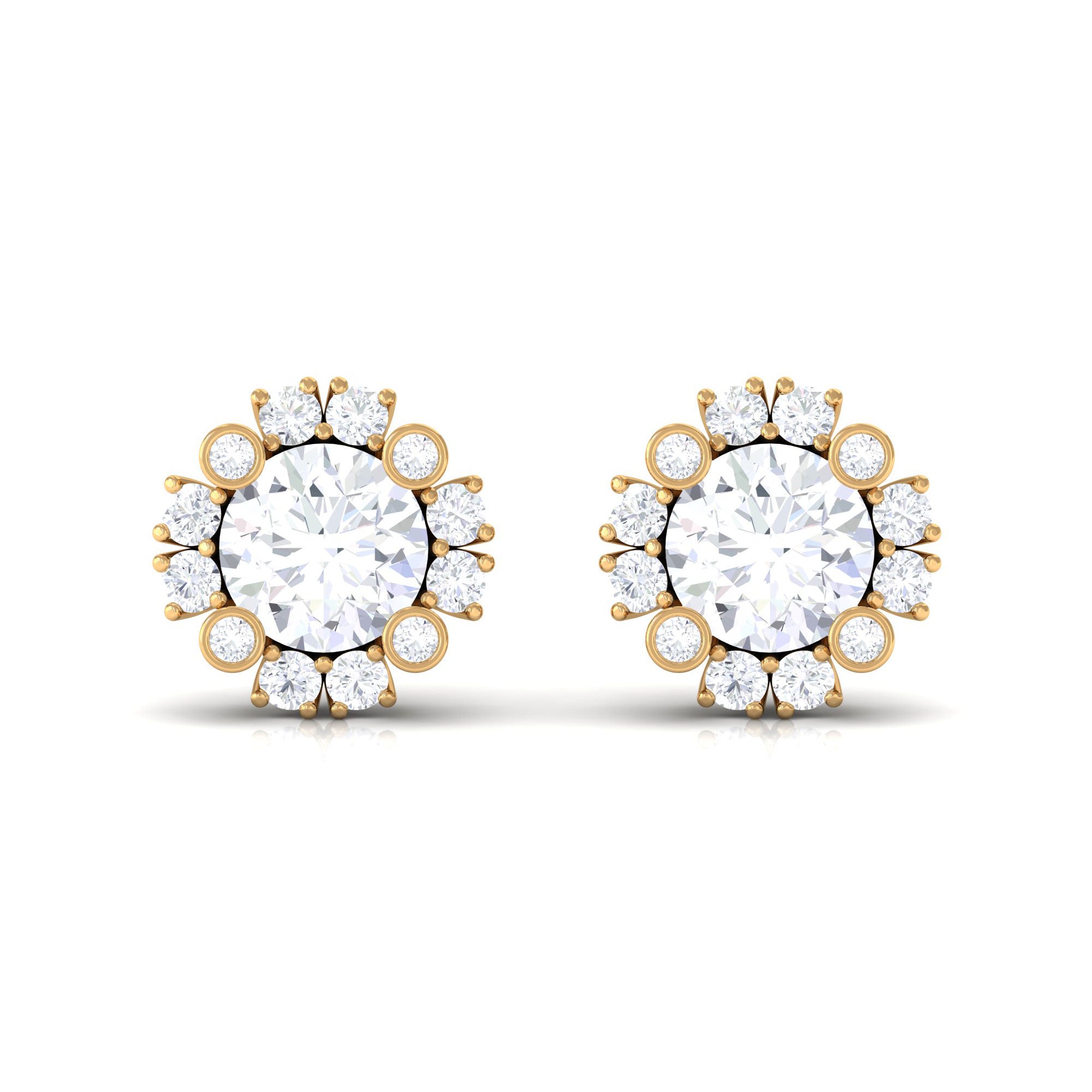Designer Flower Stud Earrings with Simulated Diamond Zircon - ( AAAA ) - Quality - Rosec Jewels