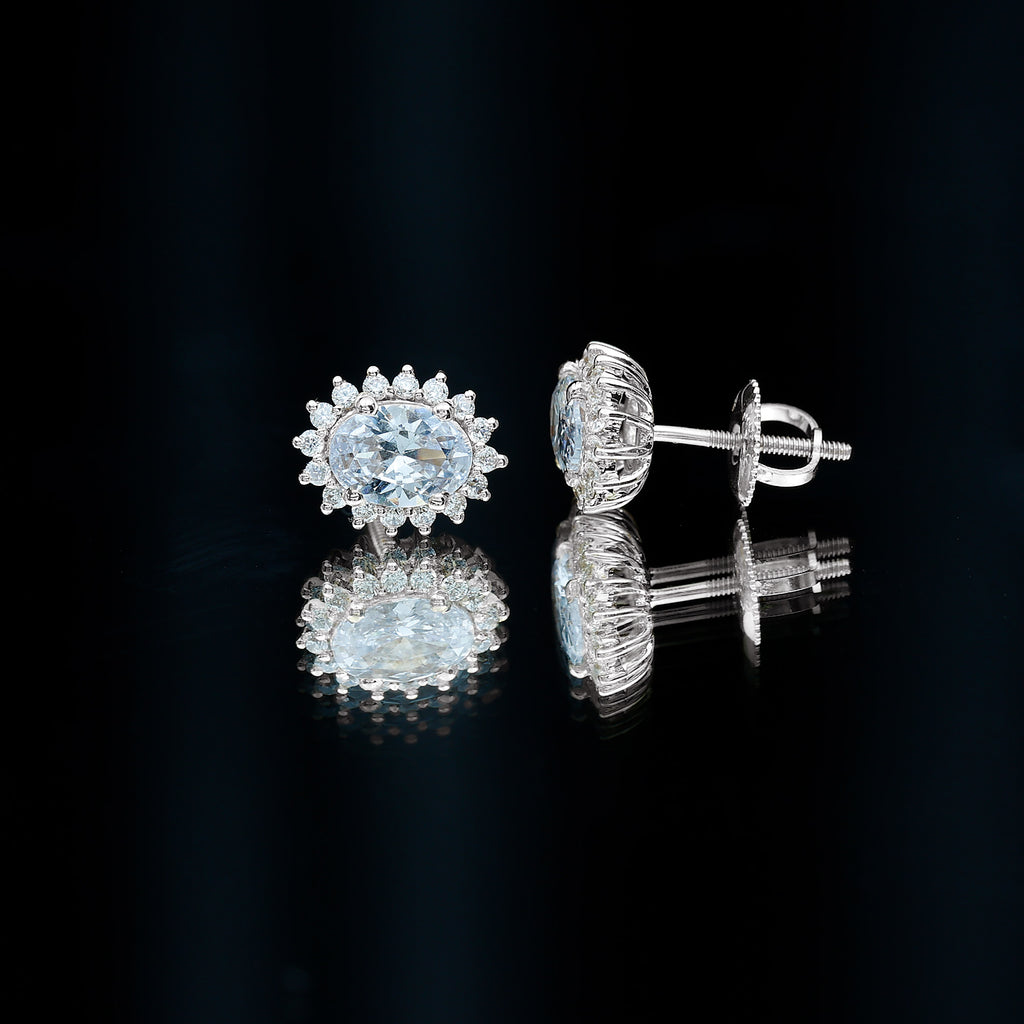 4 CT Oval Zircon Classic Halo Stud Earrings in Gold Zircon - ( AAAA ) - Quality - Rosec Jewels