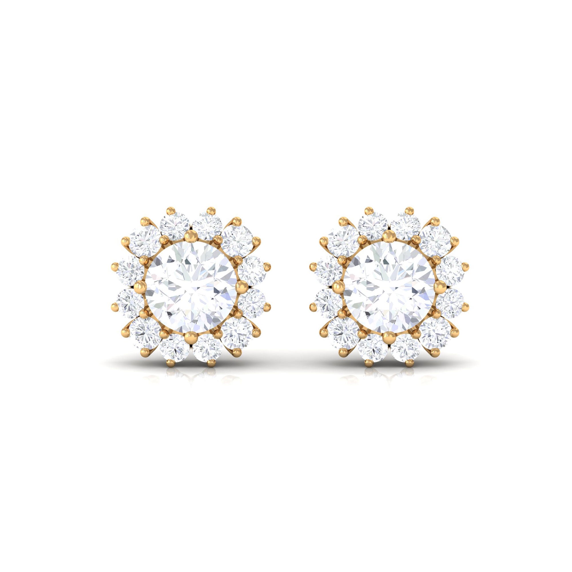 Classic Halo Stud Earrings with Round Cut Cubic Zirconia Zircon - ( AAAA ) - Quality - Rosec Jewels