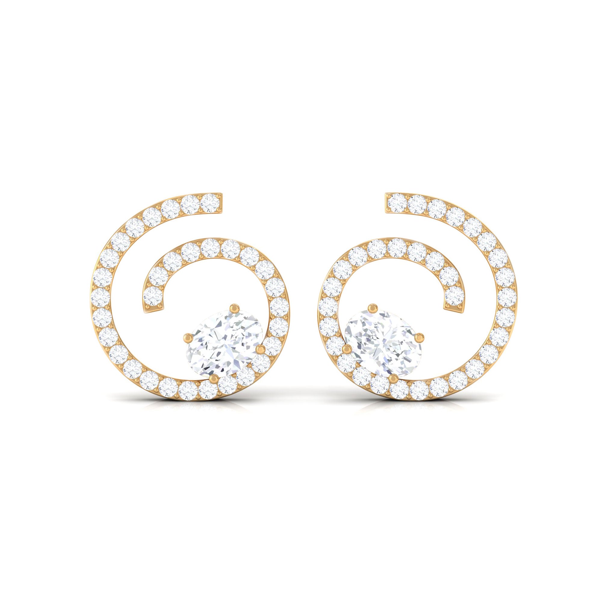 Oval and Round Cubic Zirconia Swirl Stud Earrings Zircon - ( AAAA ) - Quality - Rosec Jewels