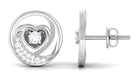 Prong Set Round Cubic Zirconia Moon Heart Stud Earrings Zircon - ( AAAA ) - Quality - Rosec Jewels