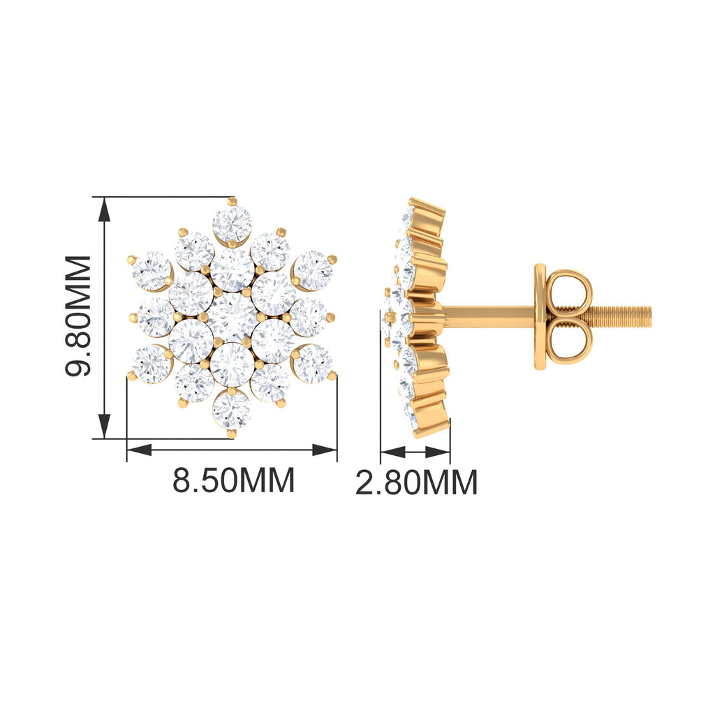 1.50 CT Cubic Zirconia Cluster Stud Earrings in Gold Zircon - ( AAAA ) - Quality - Rosec Jewels