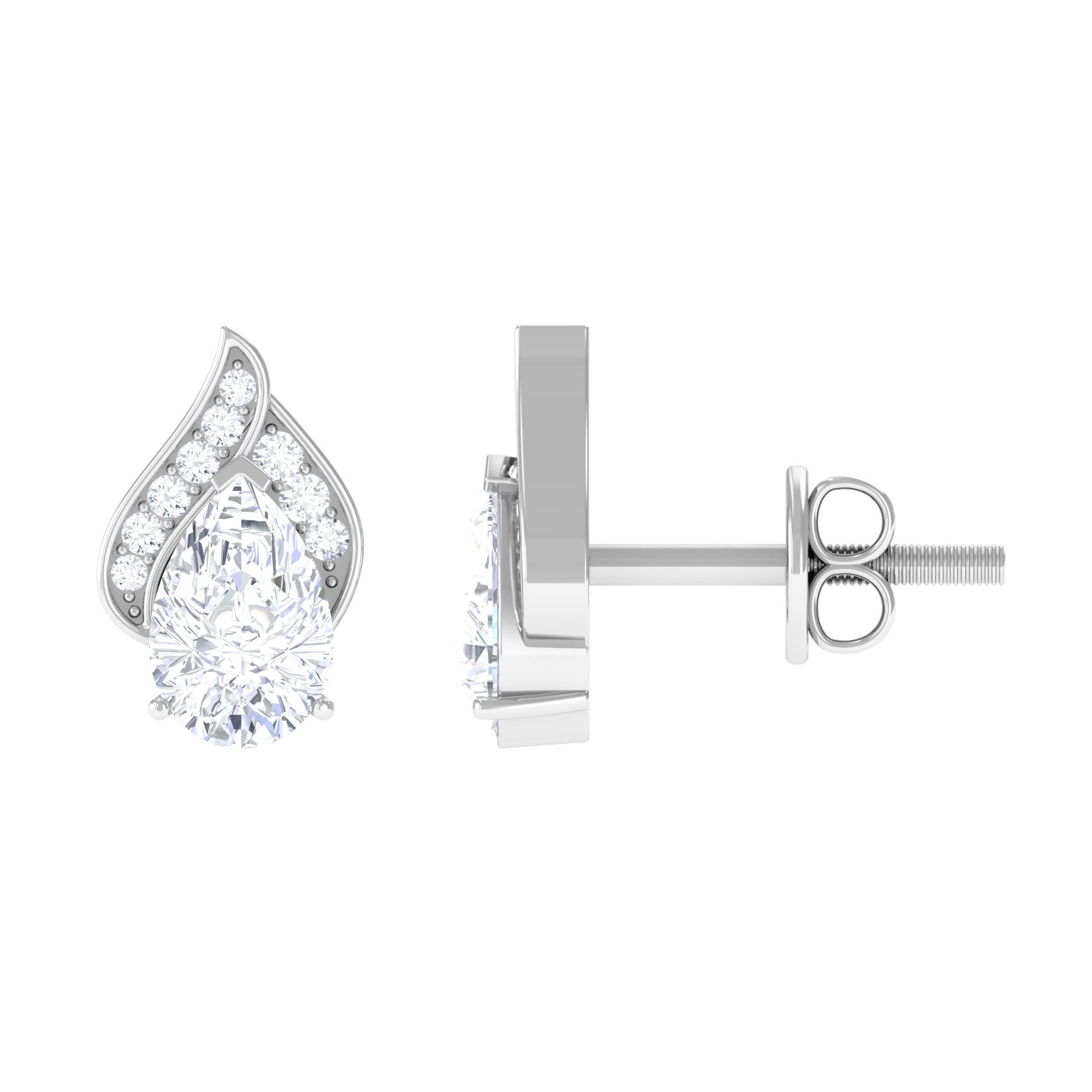 Pear Shape Simulated Diamond Classic Stud Earrings Zircon - ( AAAA ) - Quality - Rosec Jewels
