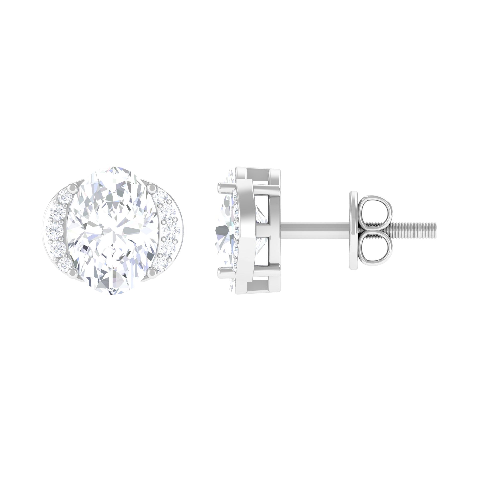 Oval Stud Earrings with Simulated Diamond Zircon - ( AAAA ) - Quality - Rosec Jewels